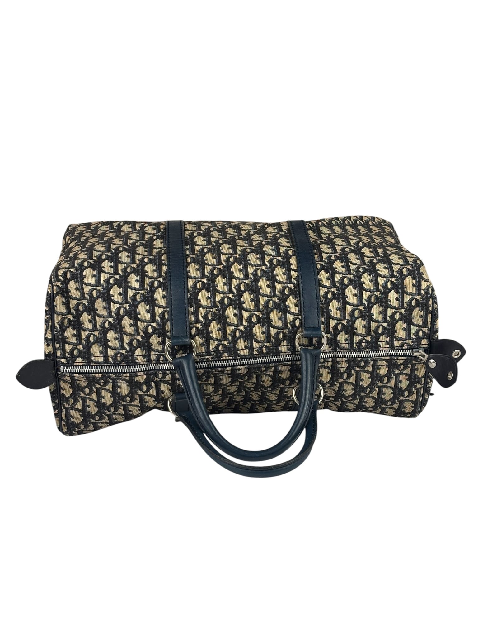 Christian Dior Vintage Navy Leather Trim Trotter Boston Bag