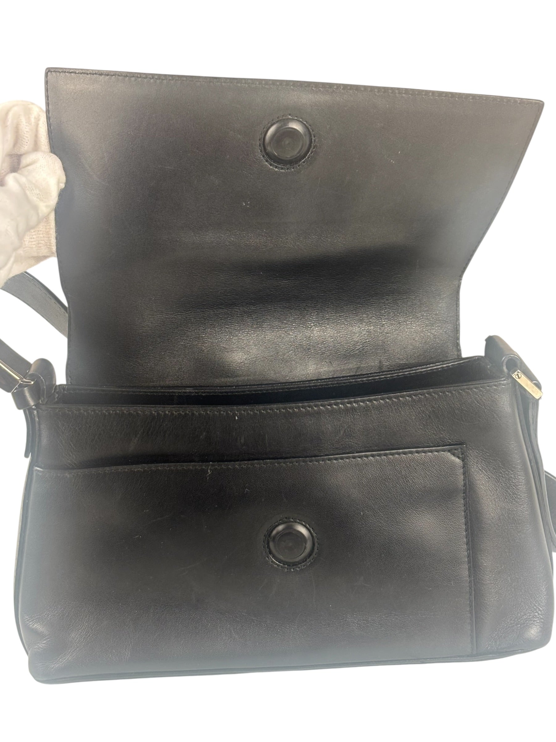 Ferragamo Vintage Black Leather Flap Shoulder Pochette