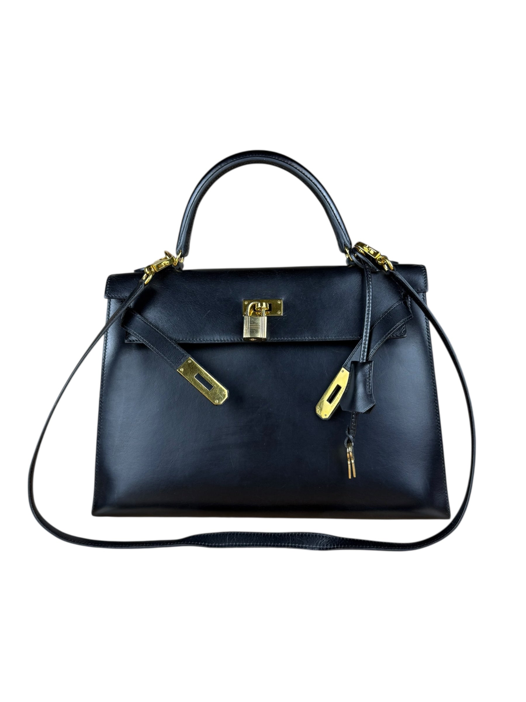 Hermes Kelly 32 Black Box Leather 1991