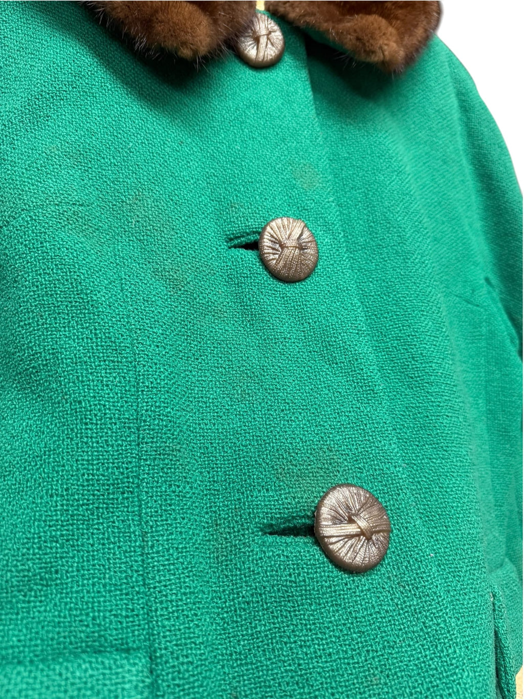 Vintage Green Wool Twill Fur Collar Coat
