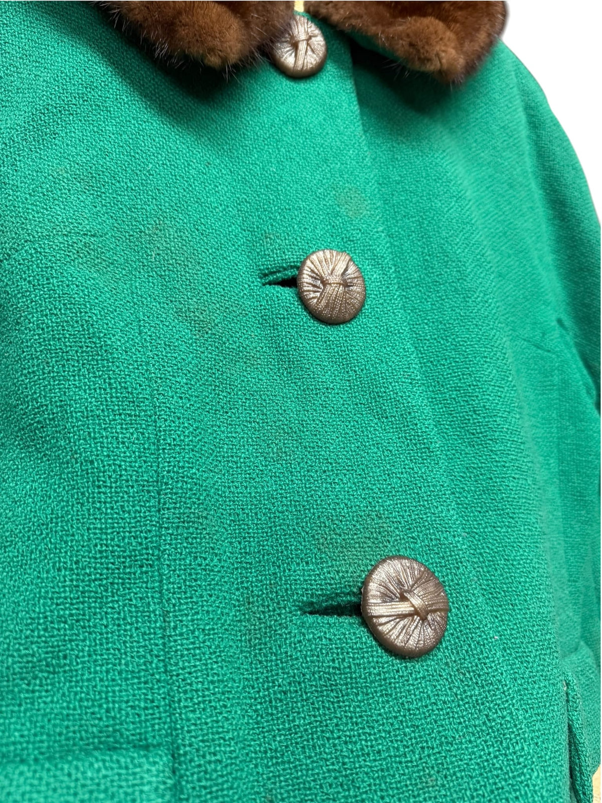 Vintage Green Wool Twill Fur Collar Coat