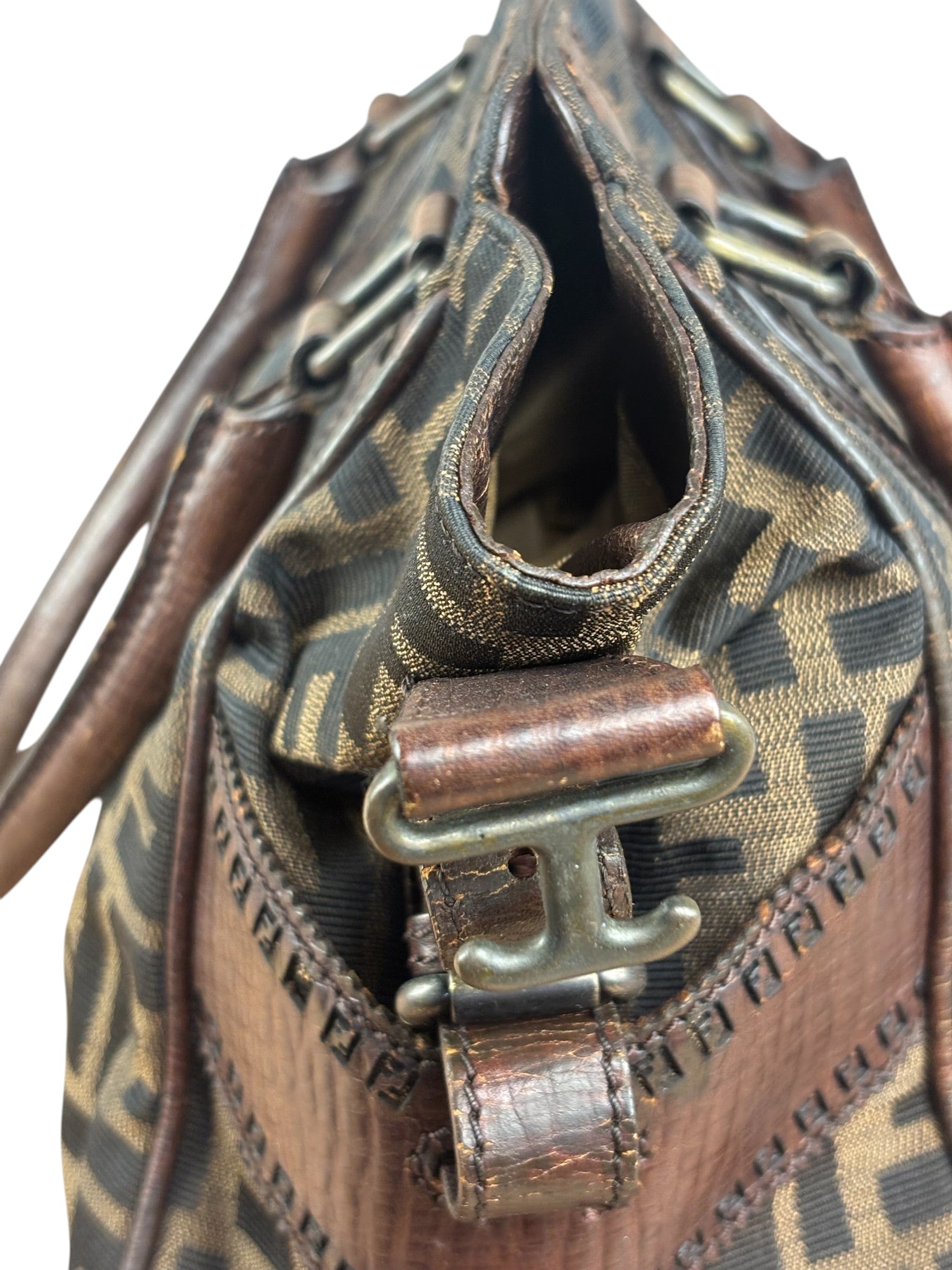Fendi Leather Trim Zucca Canvas Du Jour Tote Bag