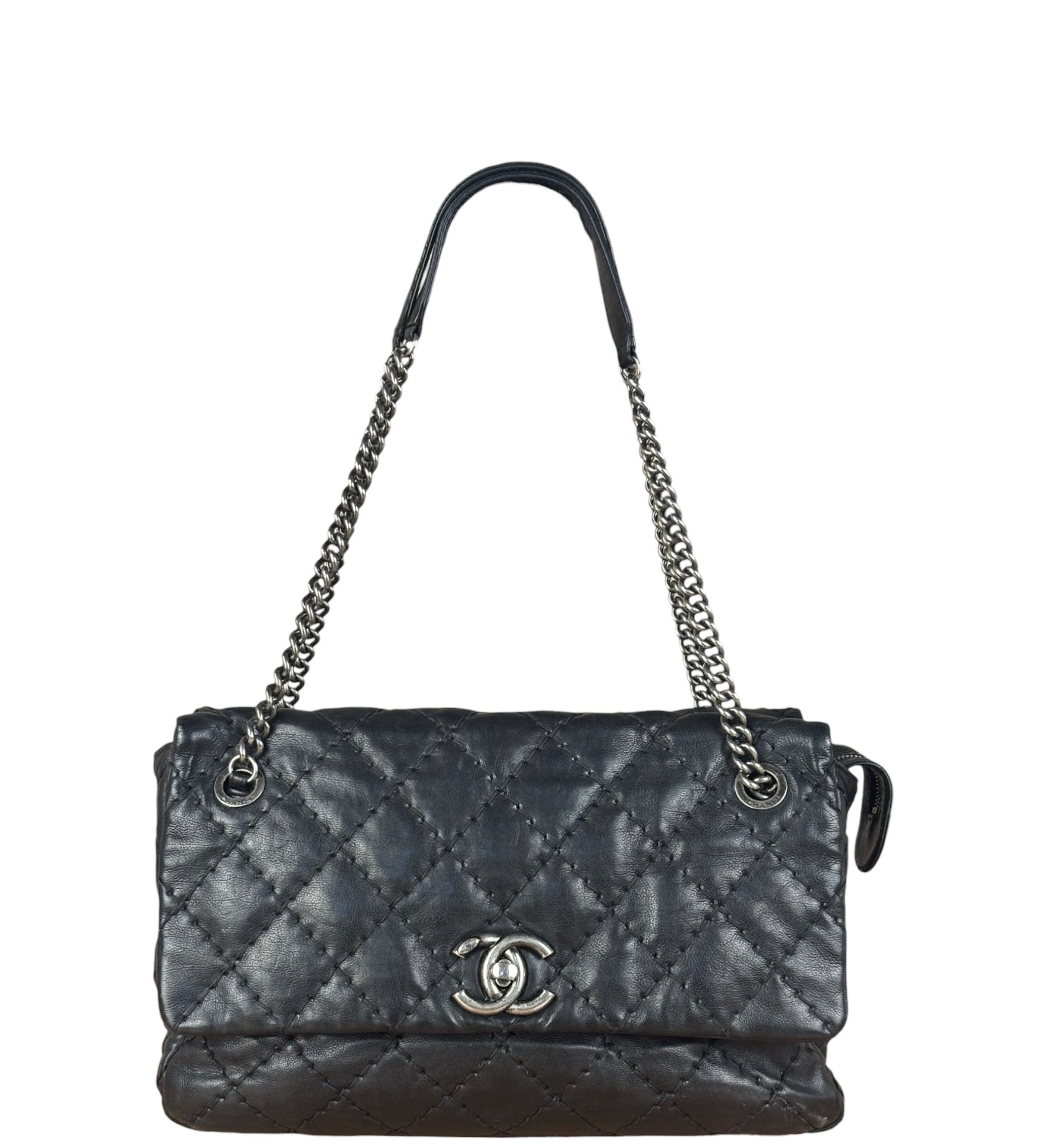 Chanel Black Leather Paris Moscow Flap/Chain Shoulder Bag 2005