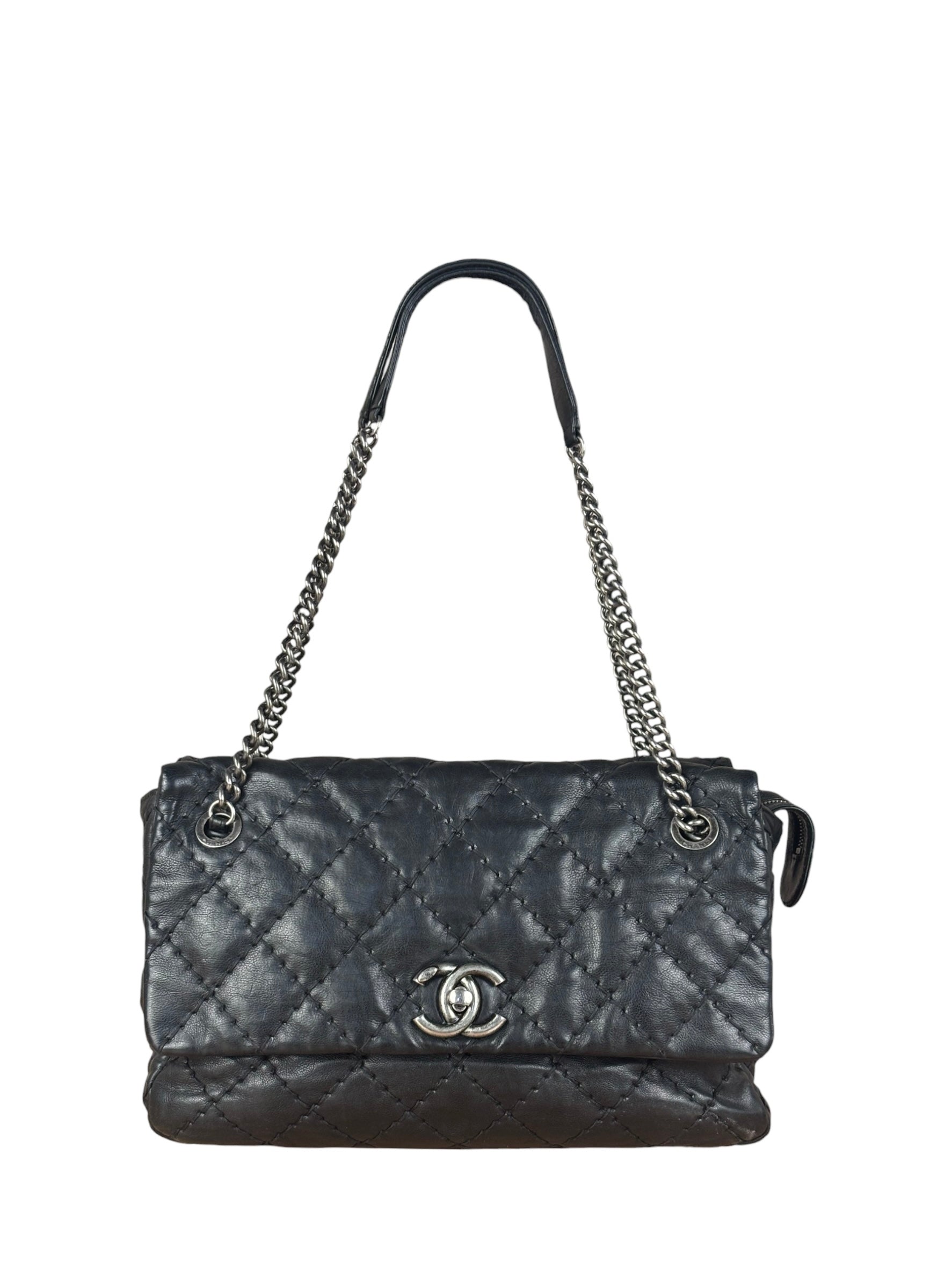Chanel Black Leather Paris Moscow Flap/Chain Shoulder Bag 2005