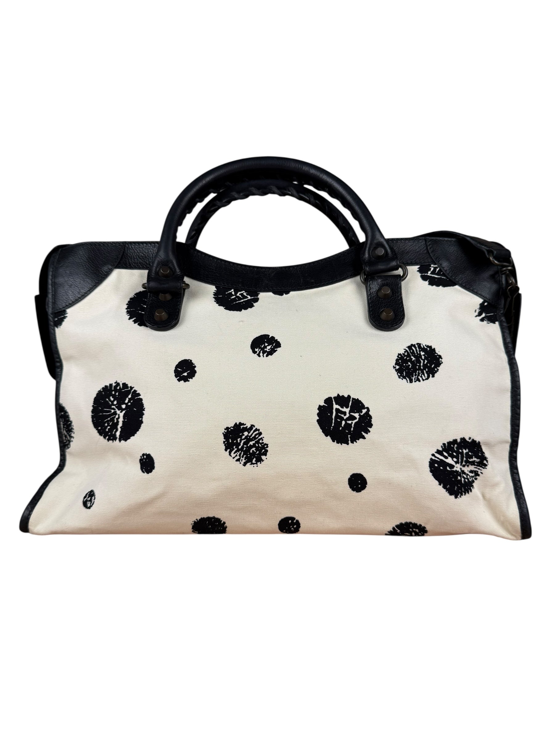 Balenciaga City Bag Canvas Leather Black Beige