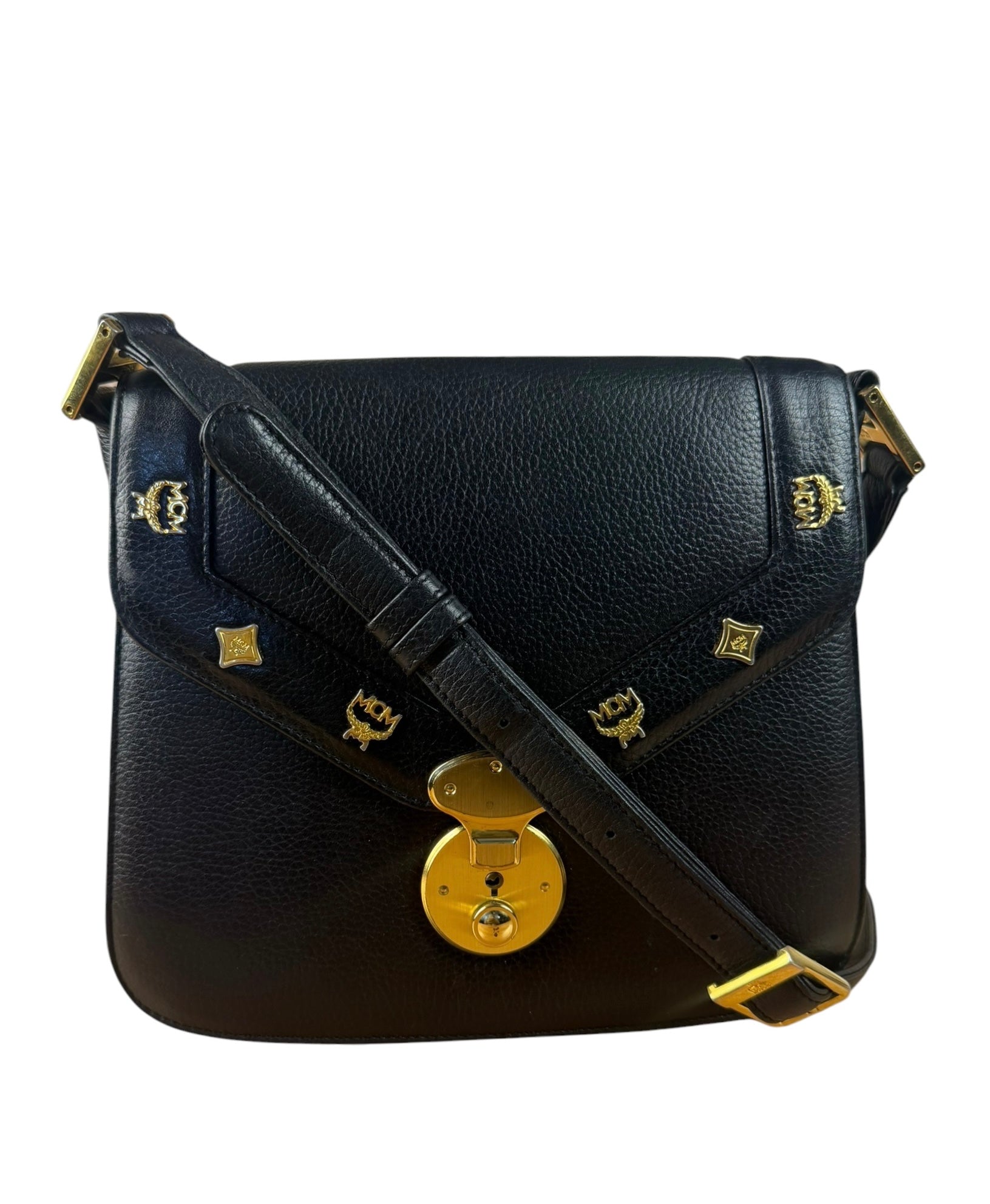 MCM Vintage Black Leather Crossbody Bag