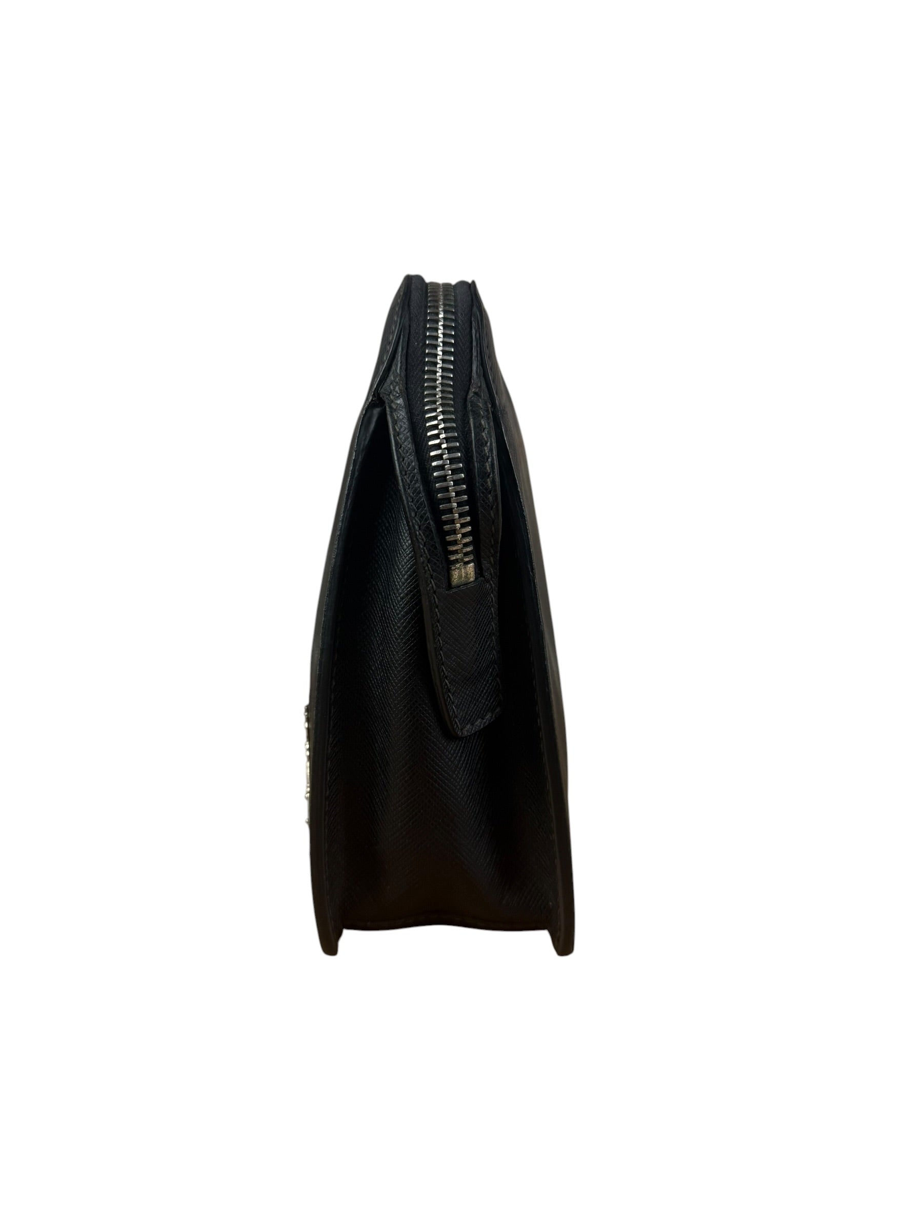 Prada Black Saffiano Bellhop Leather Travel Pouch