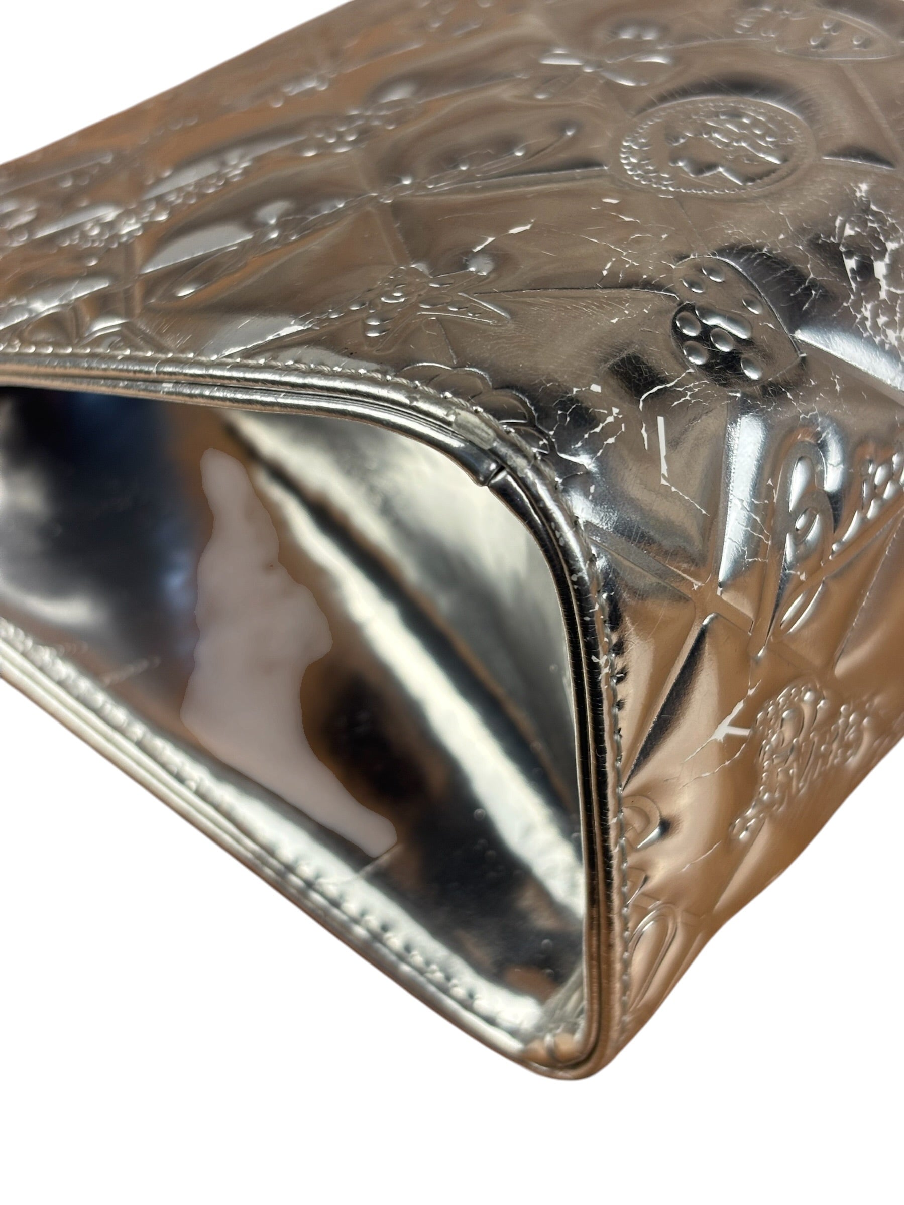 Chanel Metallic Silver Patent Leather Lucky Symbols Embossed Pochette 2007