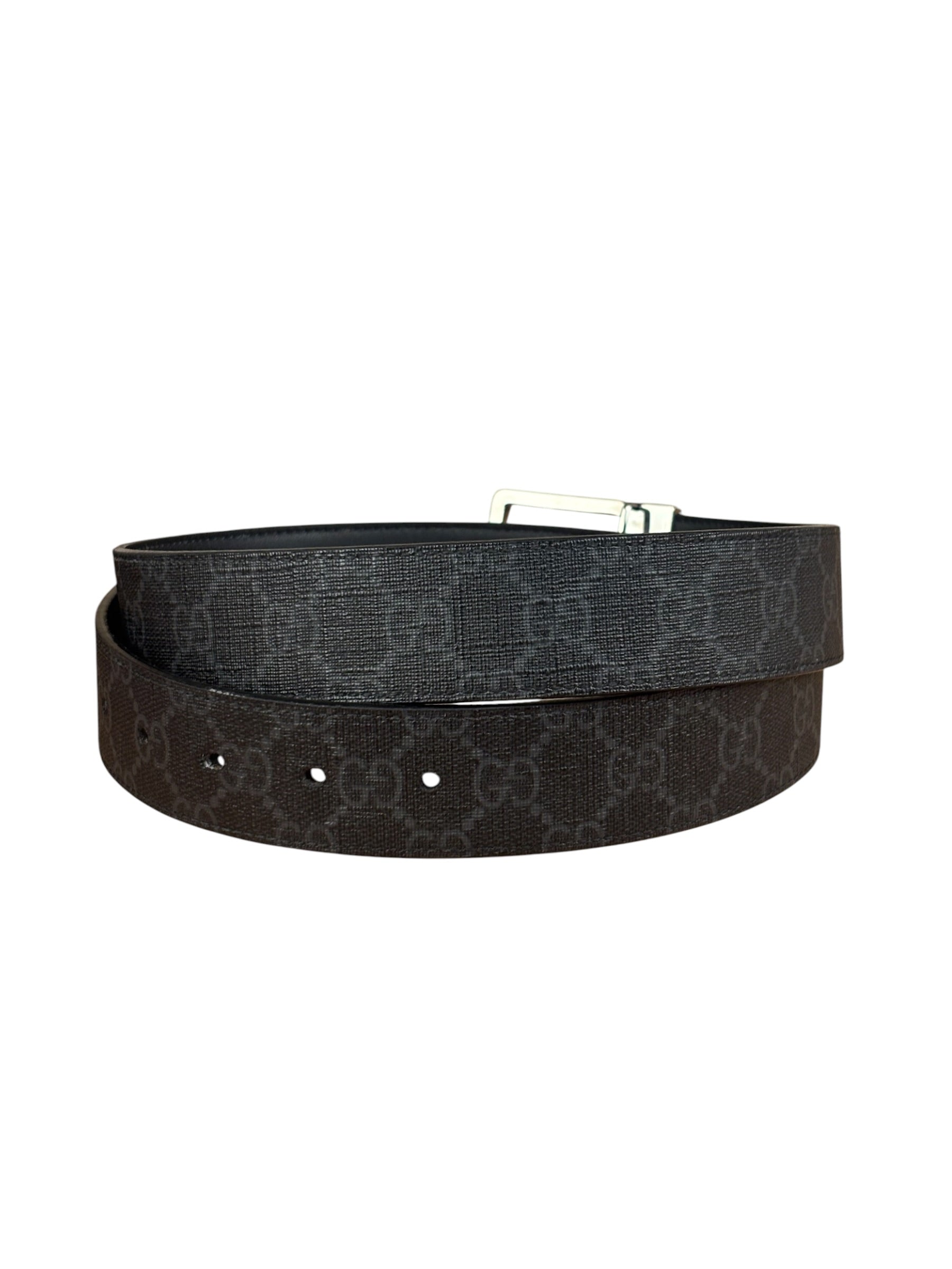 Gucci GG Leather Supreme Canvas Rectangular Buckle Belt