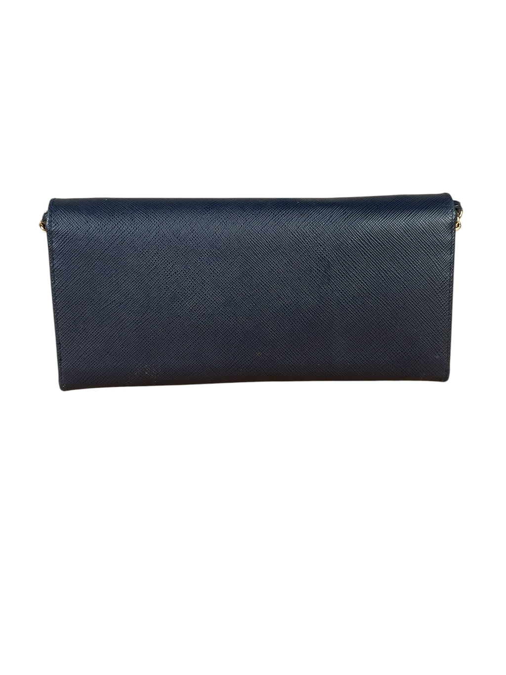 Prada Navy Saffiano Leather Flap Wallet On Chain
