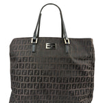 Fendi Brown Leather Trim FF Zucca Tote Bag
