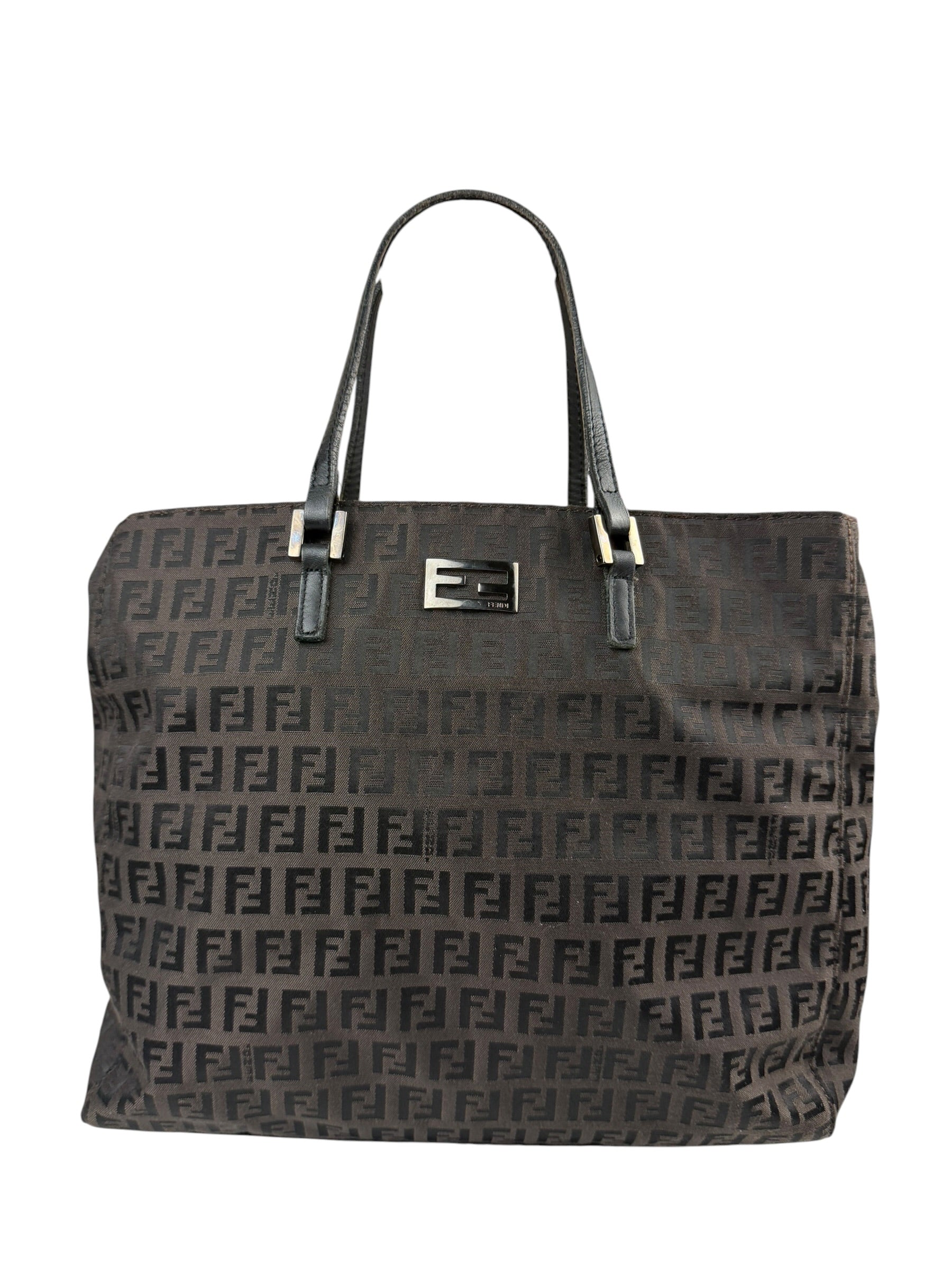 Fendi Brown Leather Trim FF Zucca Tote Bag