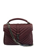 YSL Burgundy Chevron Lambskin Marmont College Two-Way Flap Bag