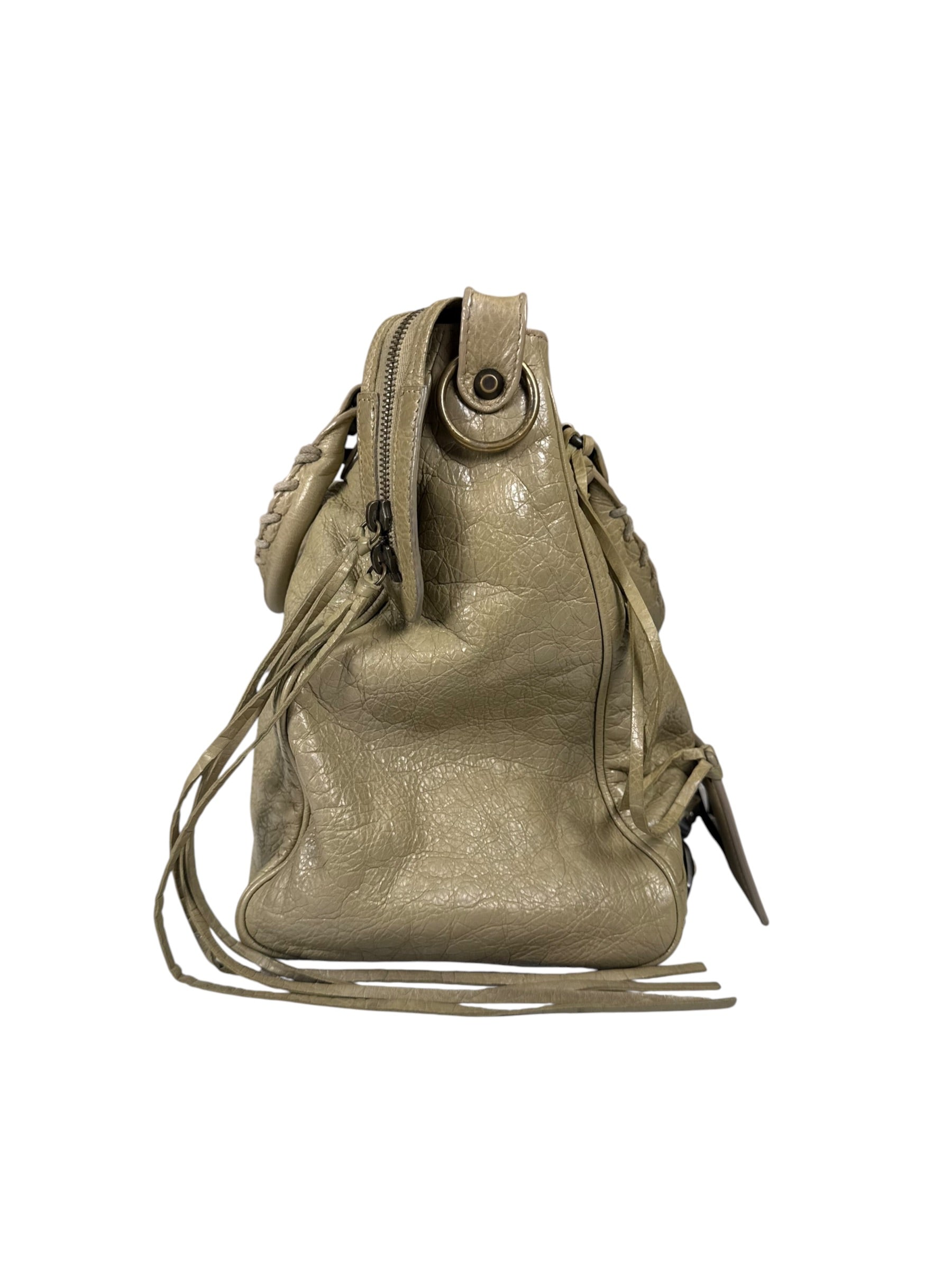 Balenciaga Olive Lambskin Velo Moto Two-Way Bag