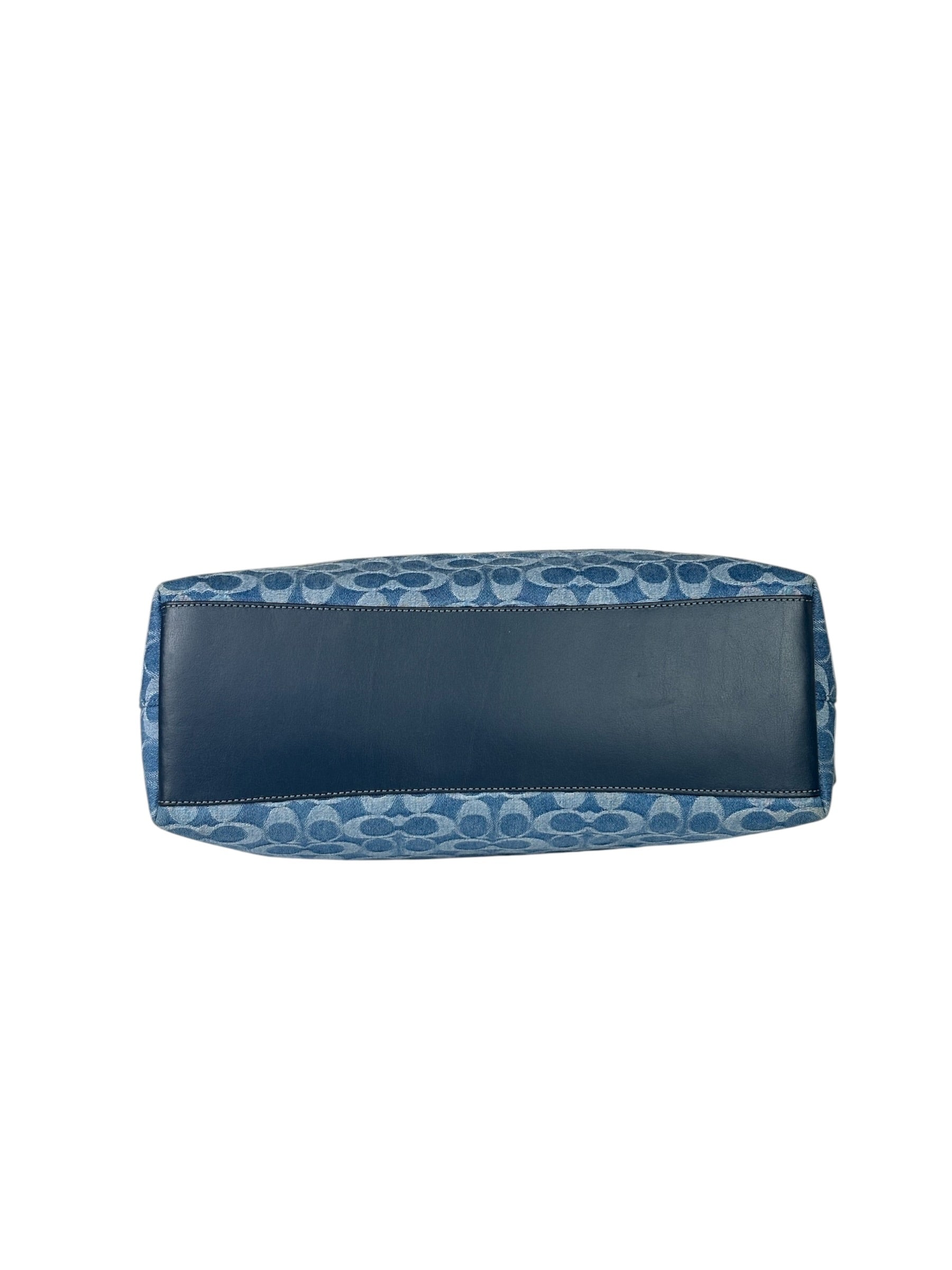 Coach Blue Leather Trim/Denim Signature Station Shoulder Bag