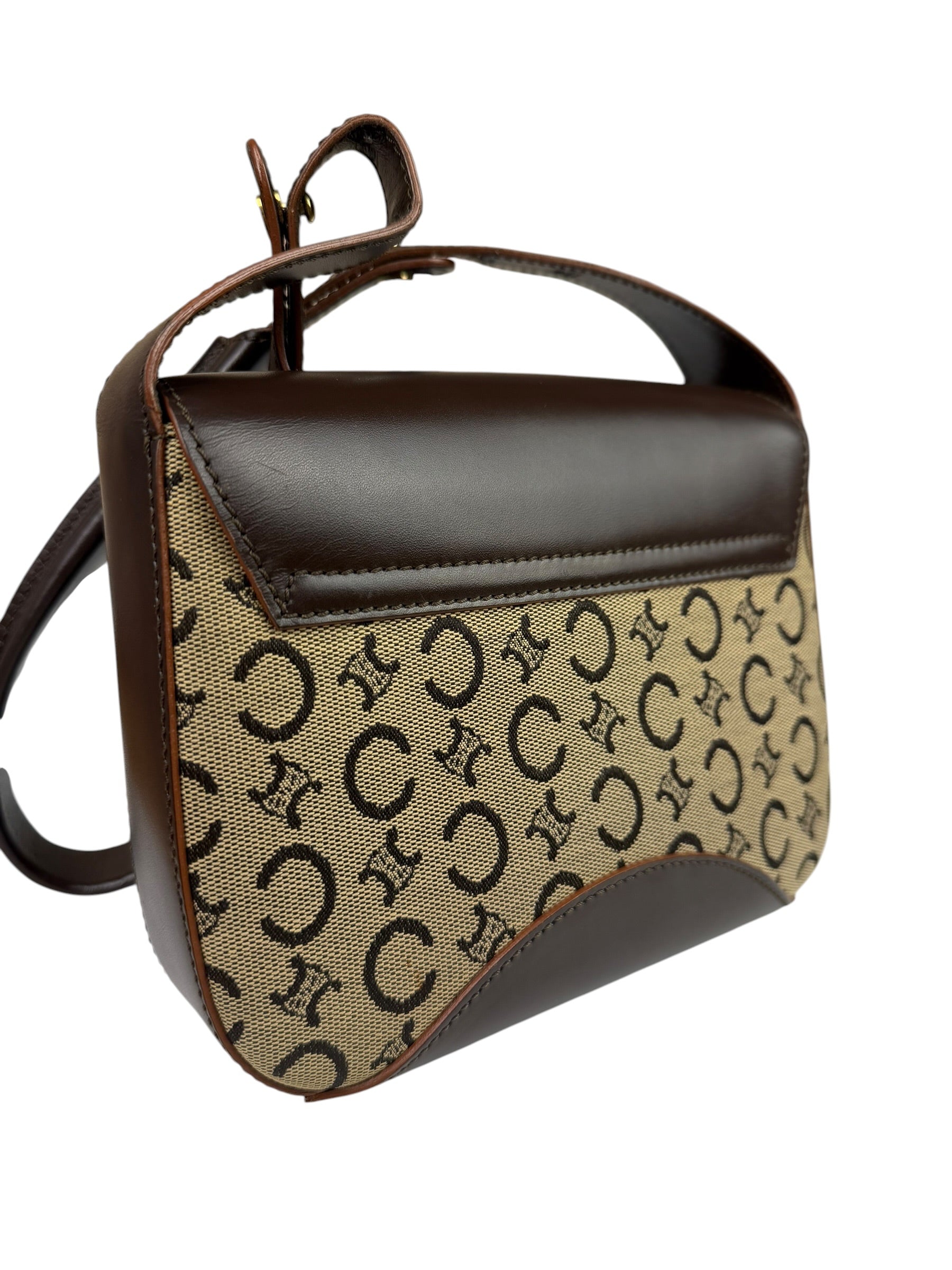 Celine Brown Leather Trim C Macadam Hobo Bag