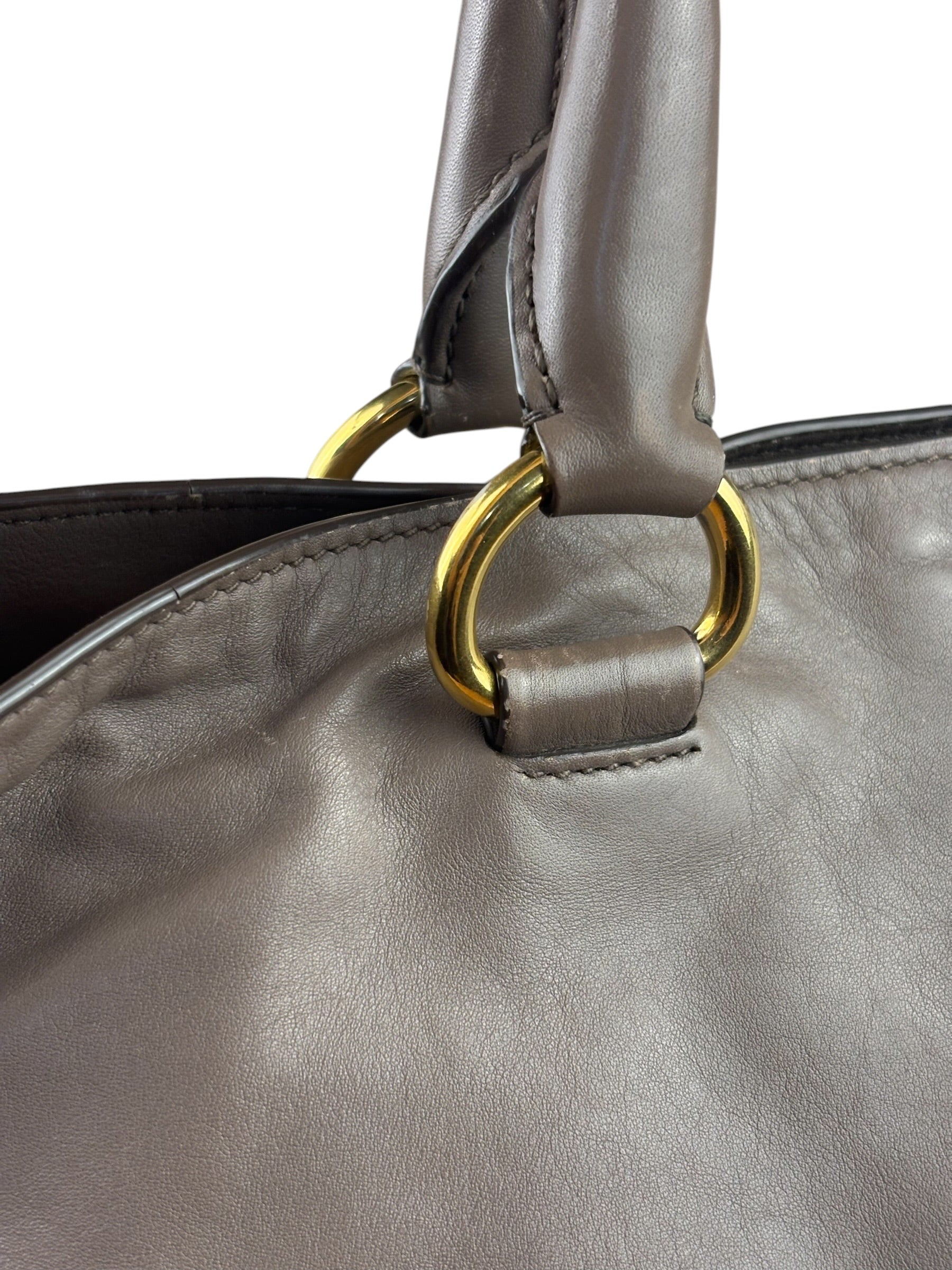 Prada Neutral Taupe Vitello Daino Leather Side Zip Large Shopper Tote