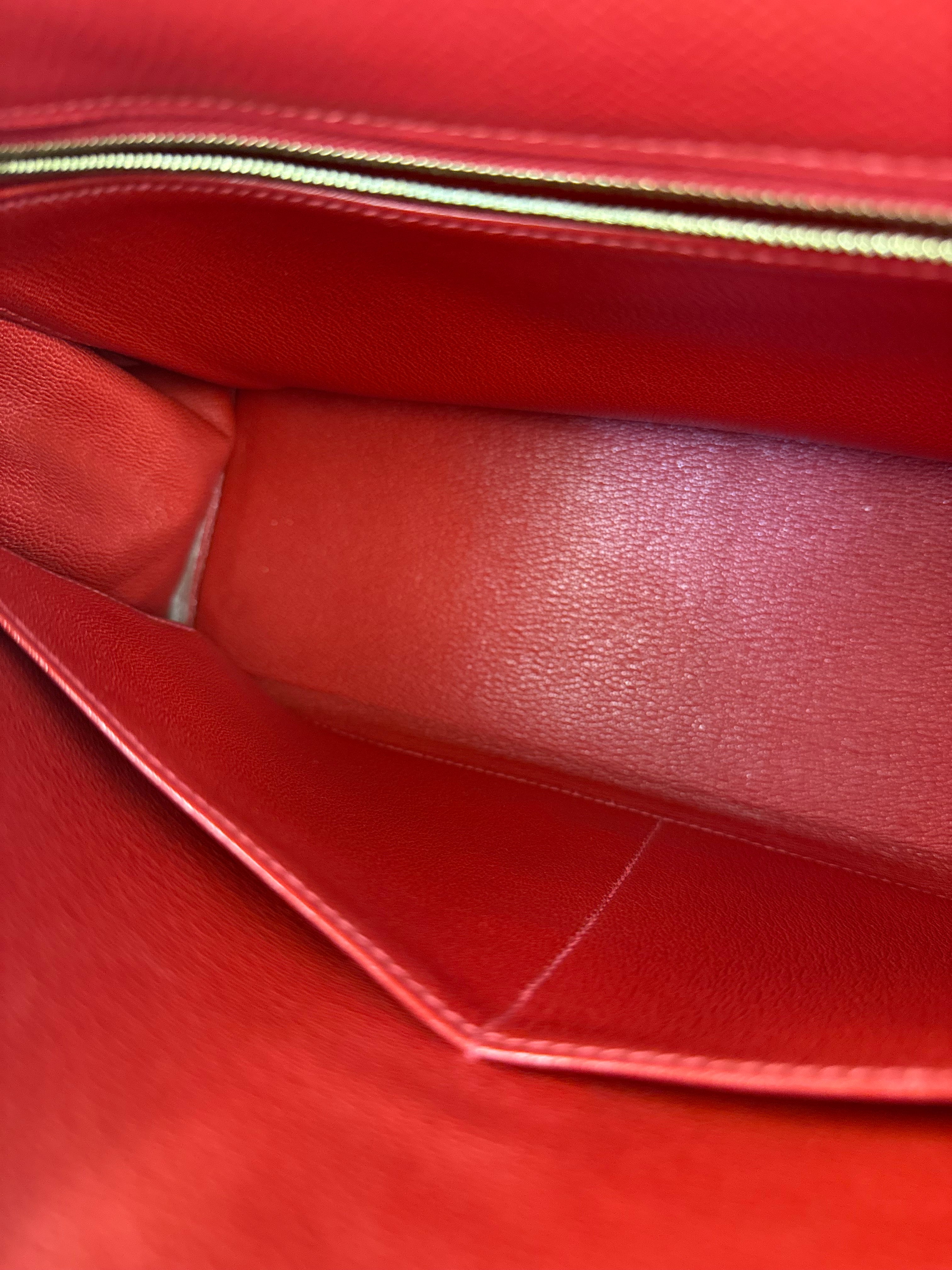 Hermes Kelly 32 Courchevel Rouge Vif Gold Handbag 1997
