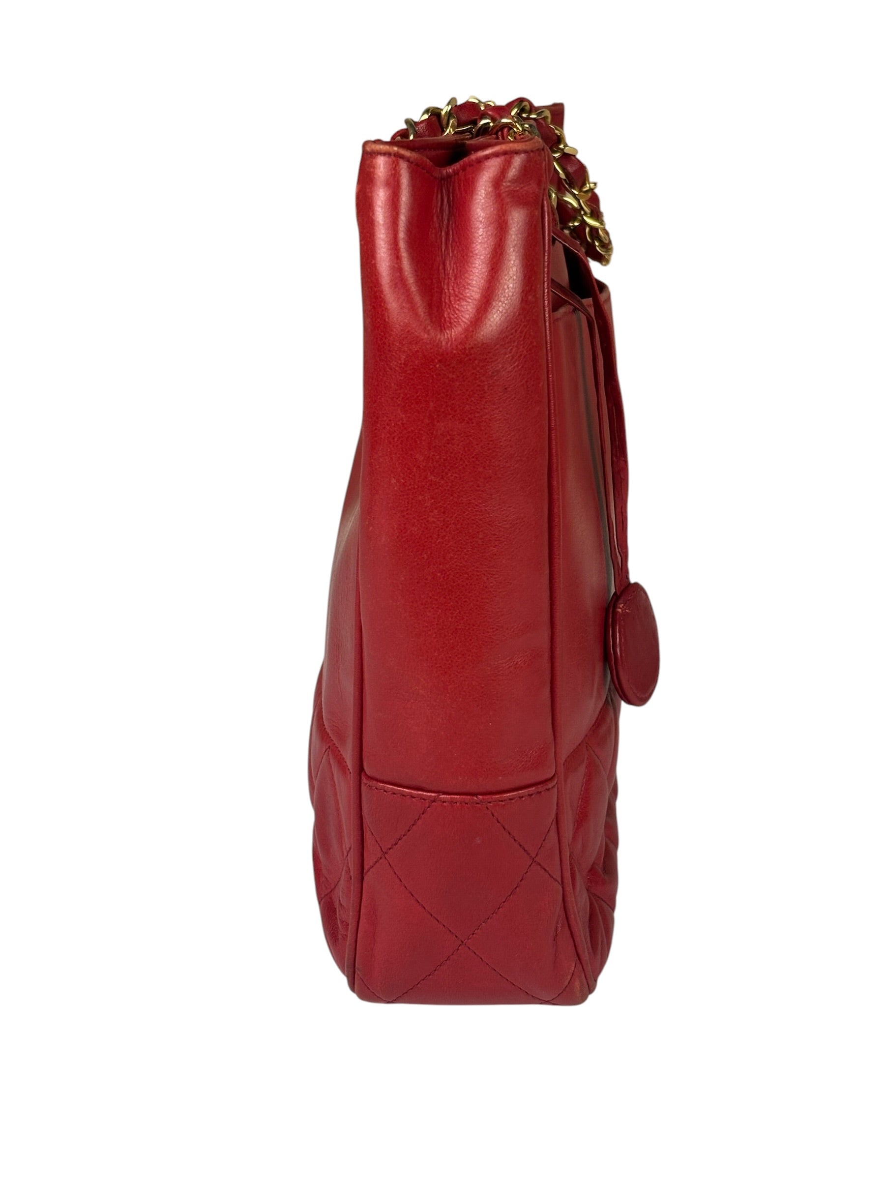 Chanel Red Quilted Lambskin Chain Tote Bag 1990