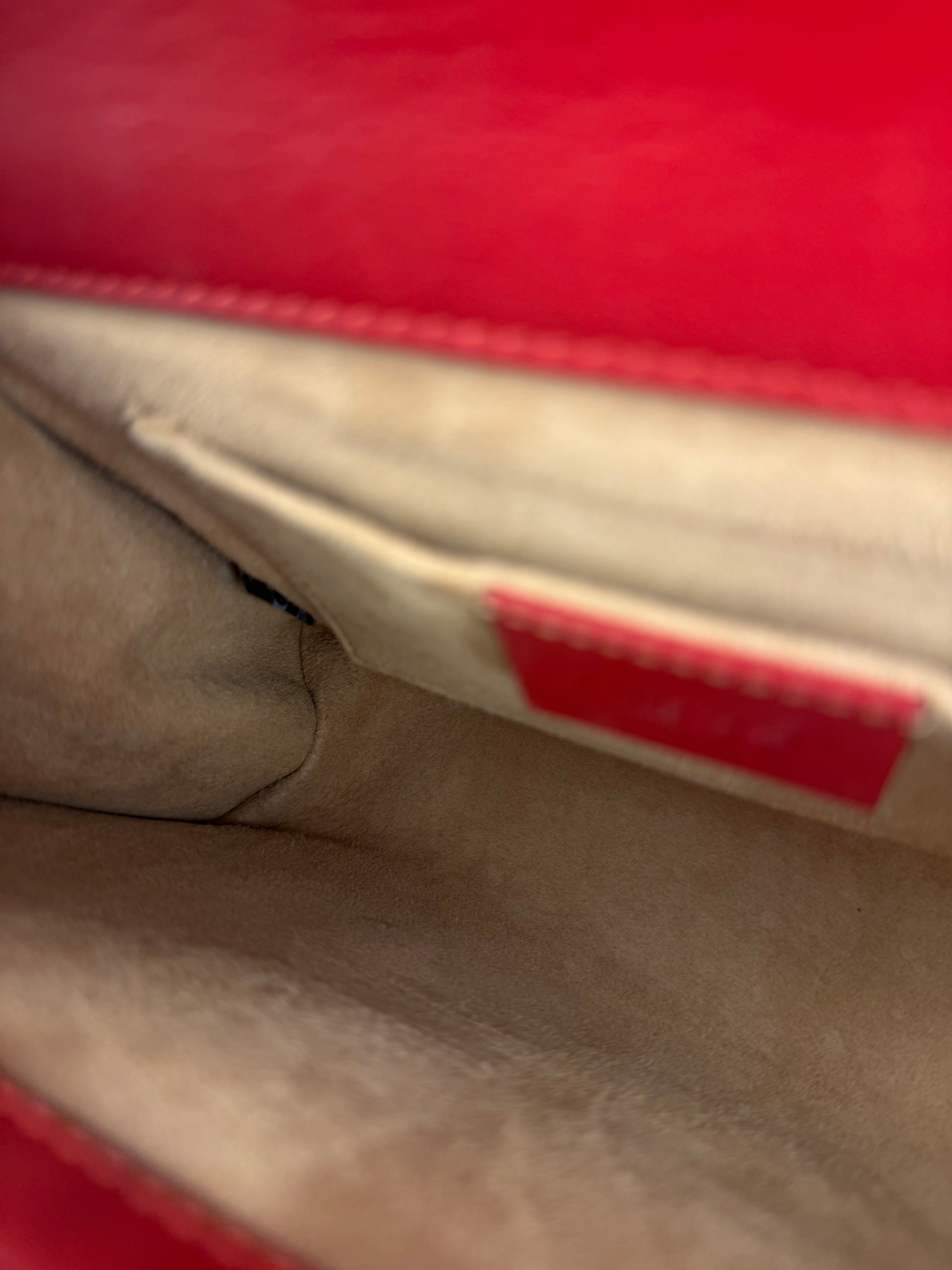Gucci Red Leather Pearl Studded Padlock Shoulder Bag