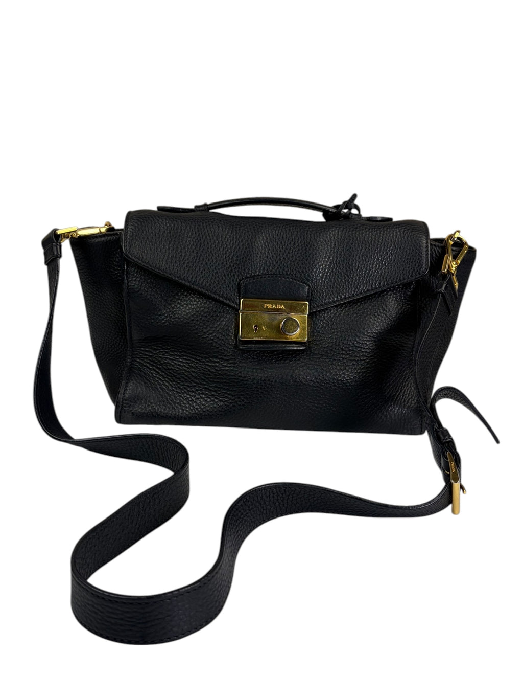 Prada Black Leather Vitello Daino Soundlock Two-Way Satchel