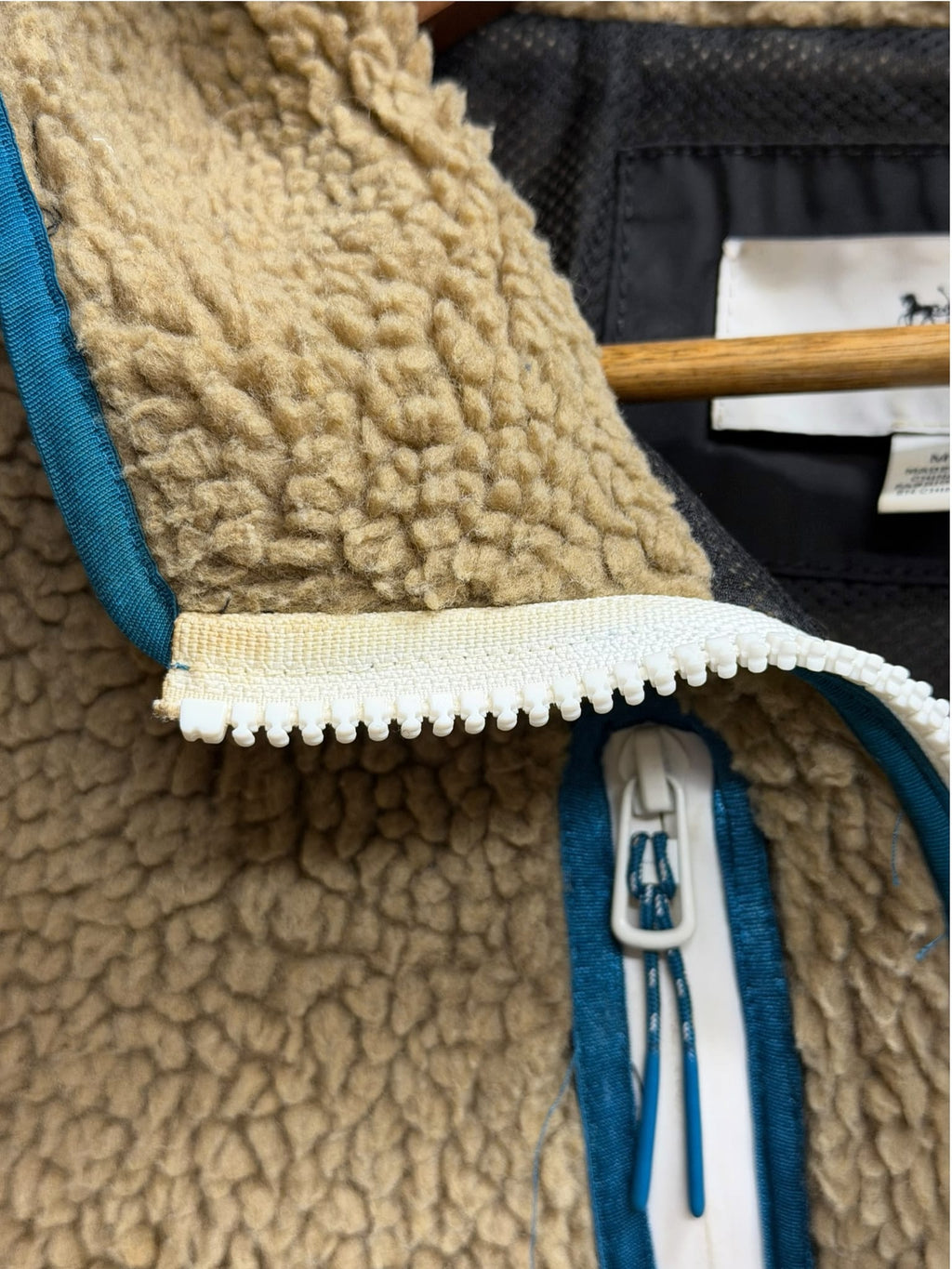 Coach Black/Blue/Beige Nylon Deep Pile Fleece Hooded Jacket