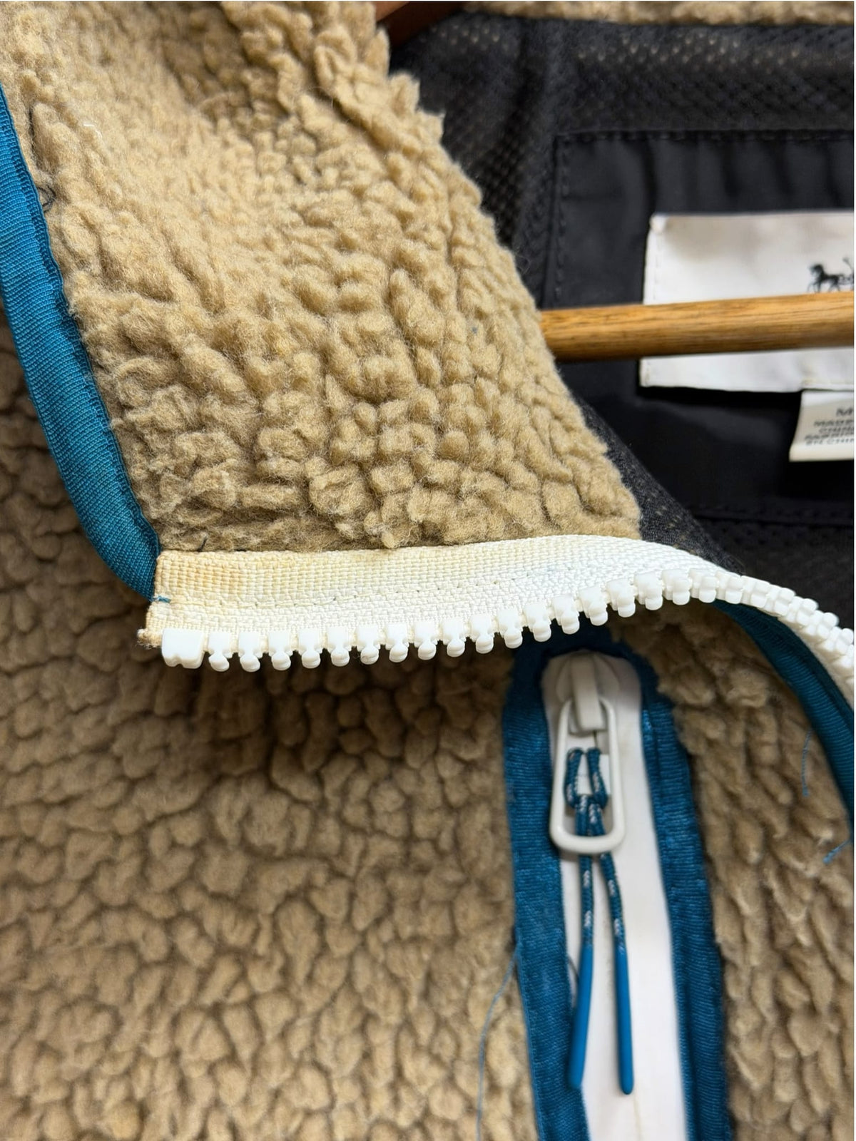 Coach Black/Blue/Beige Nylon Deep Pile Fleece Hooded Jacket