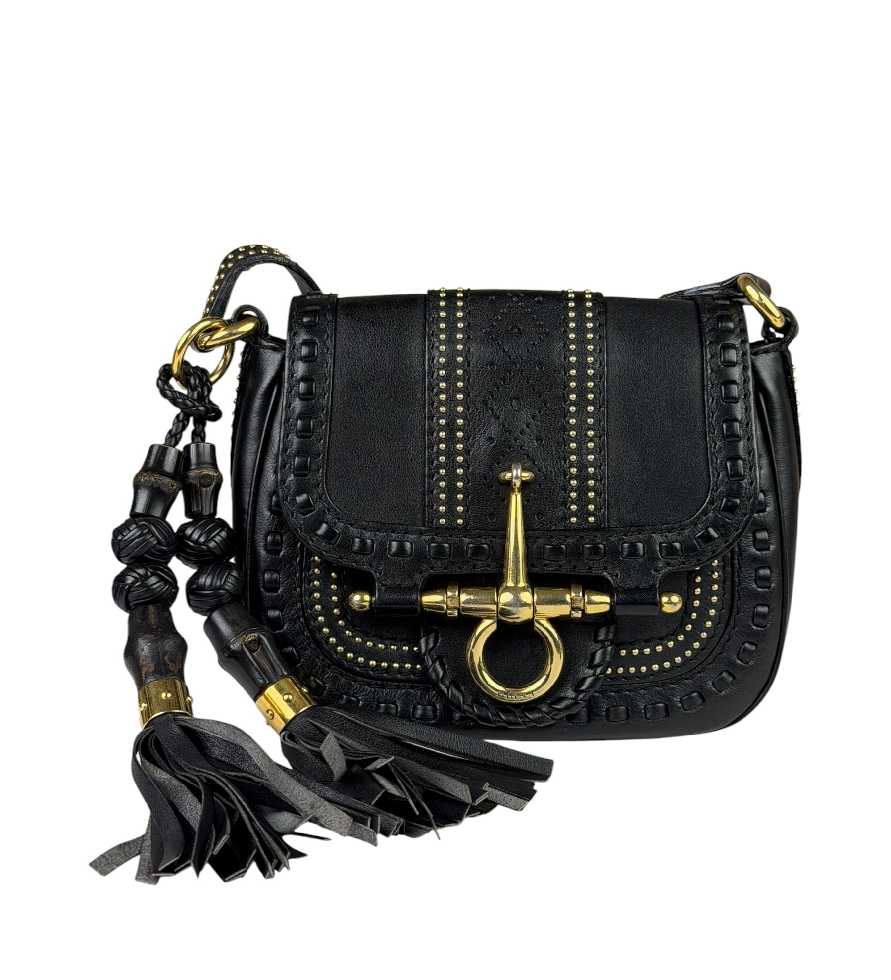 Gucci Black Leather Snaffle Bit Shoulder Bag