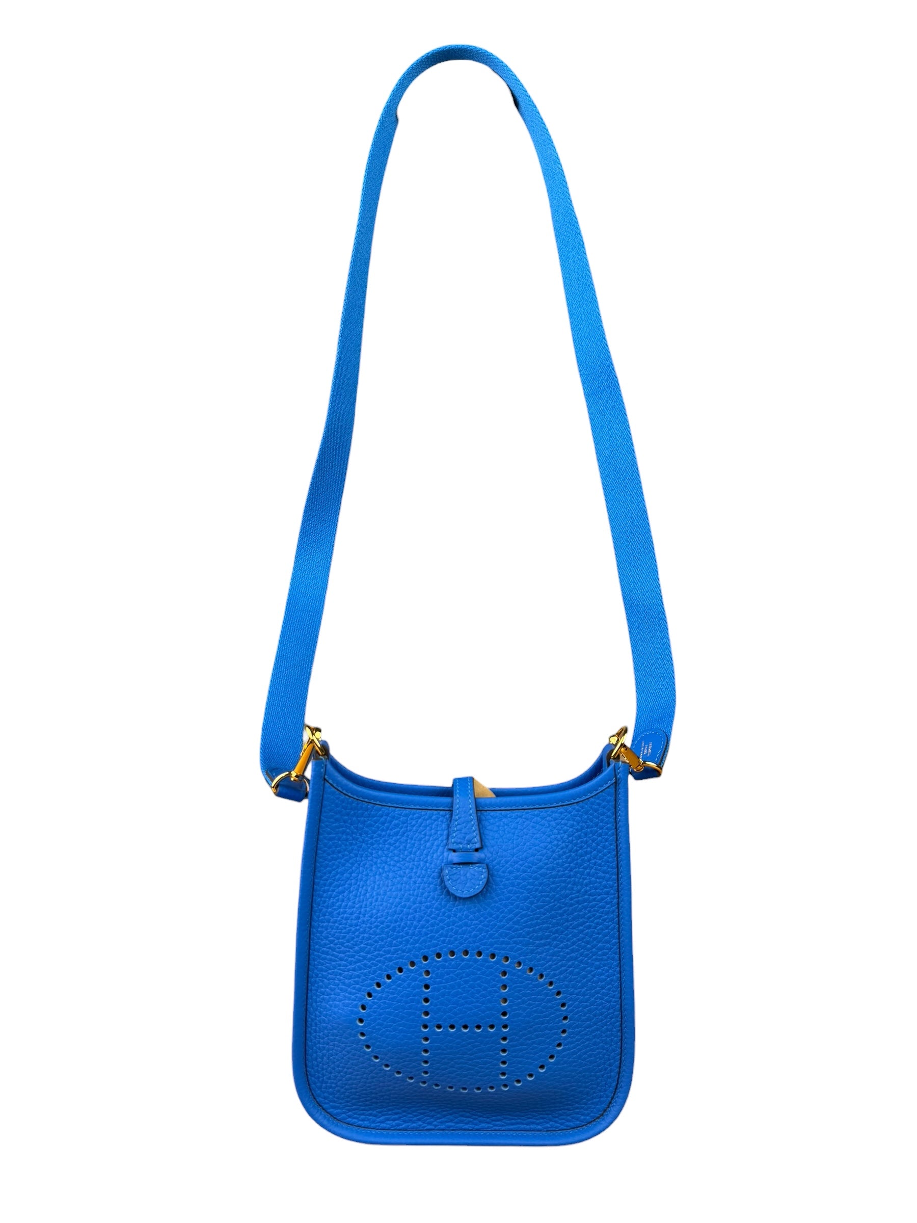 Hermes Bleu Hydra Leather Clemence Cordage Mini Evelyne TMP16