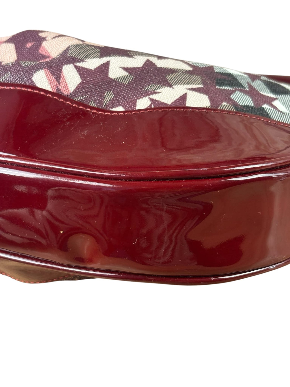 Burberry Berry Red Patent Trim Super Nova Stars Small Hernville Hobo Bag