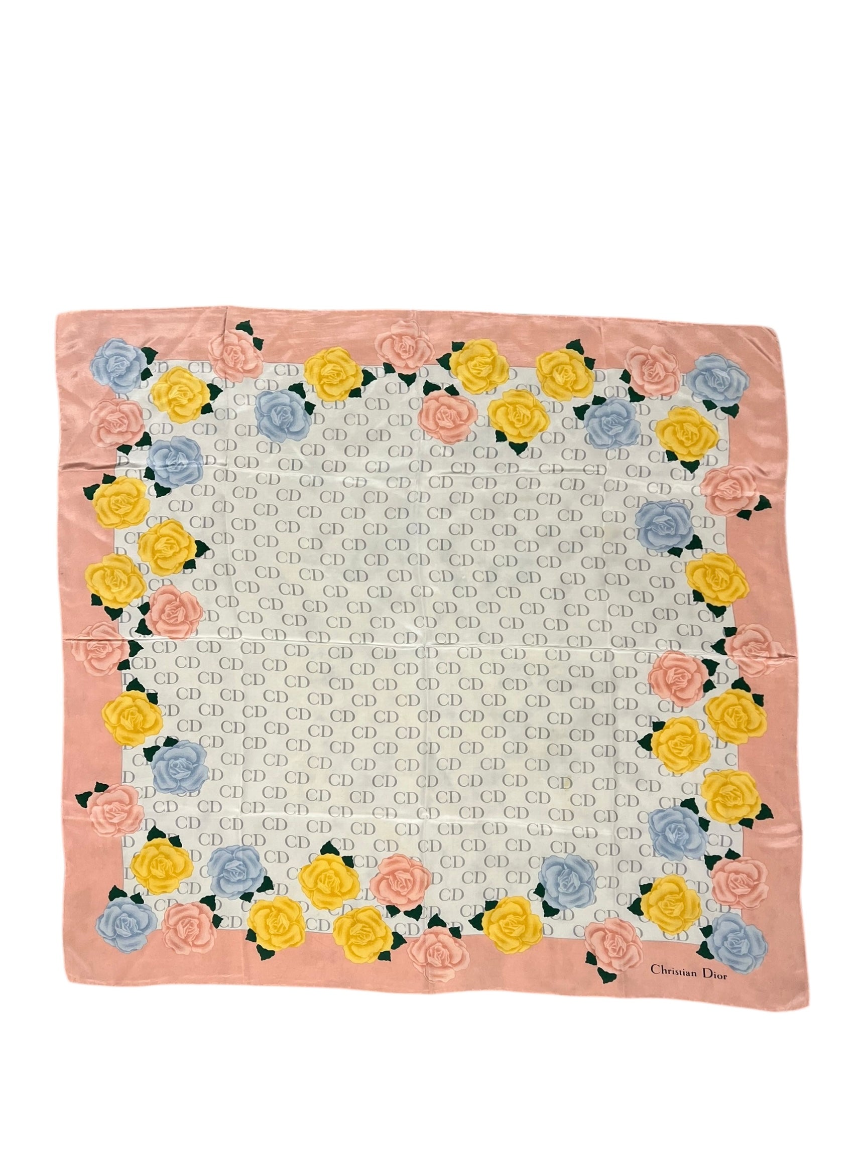 Christian Dior CD Flower Print Silk Scarf