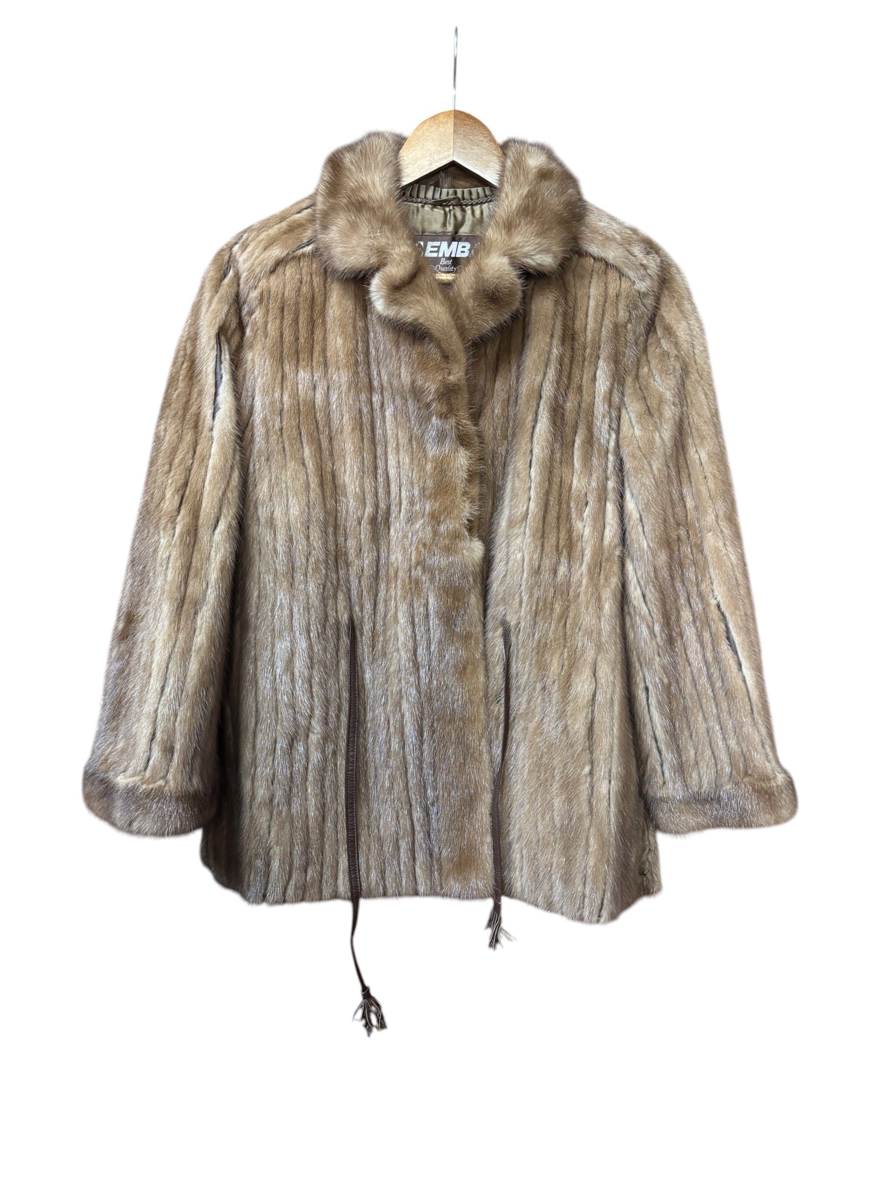Emba Vintage Brown Leather Trim Mink Fur Coat