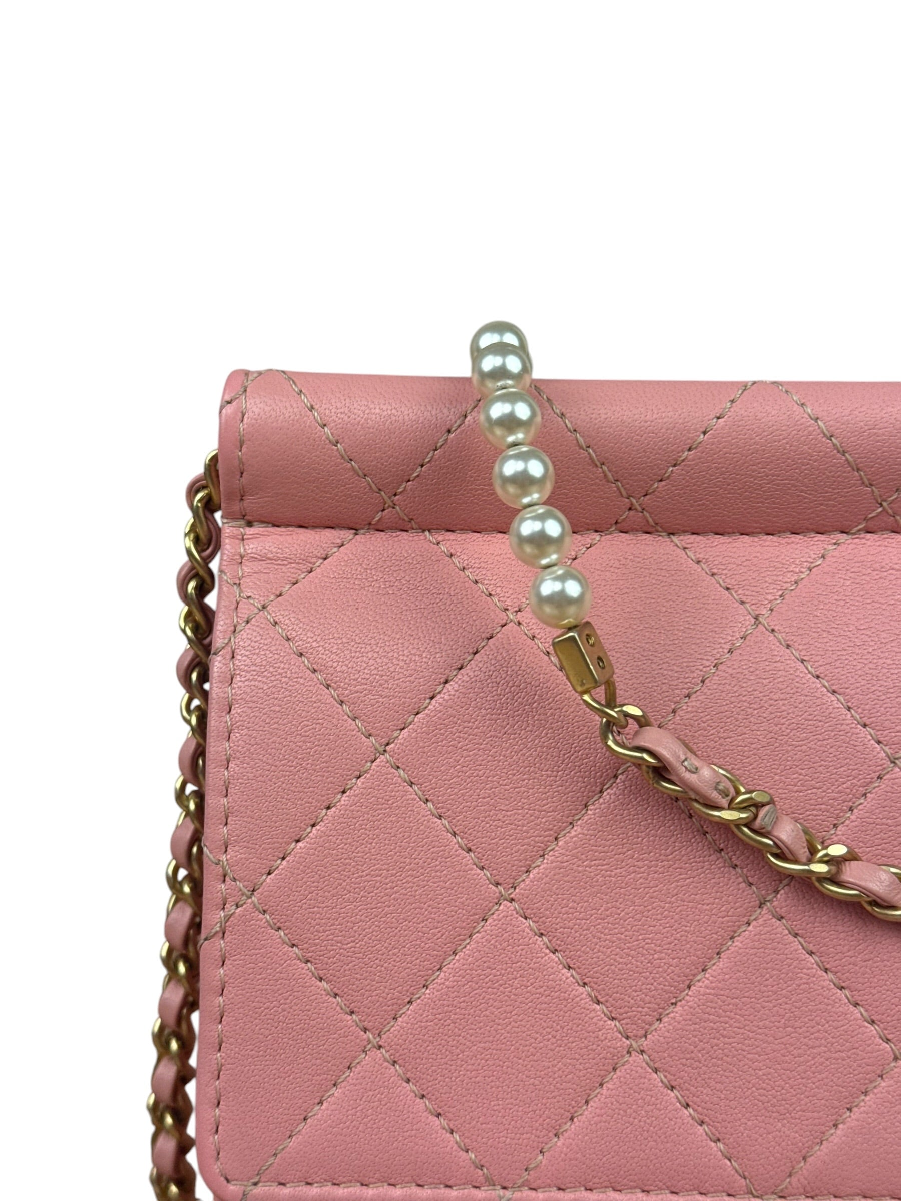 Chanel Pink Quilted Leather Pearl Chain Flap Bag 2019