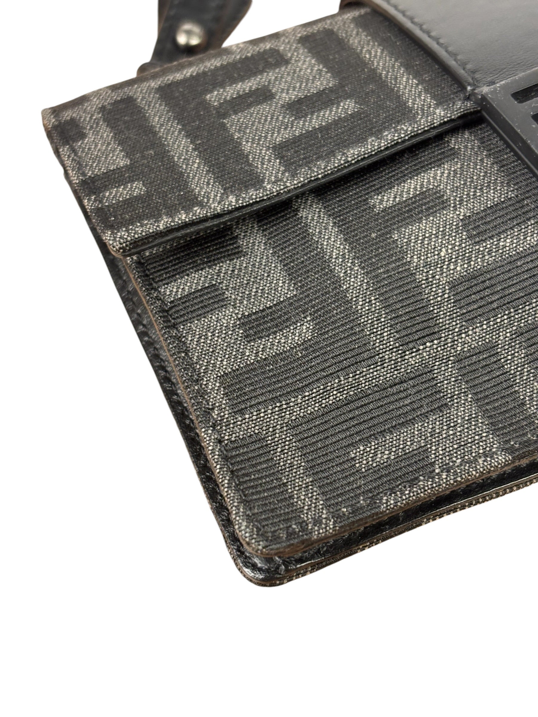 Fendi FF Black Canvas Flap Mini Baguette Shoulder Bag