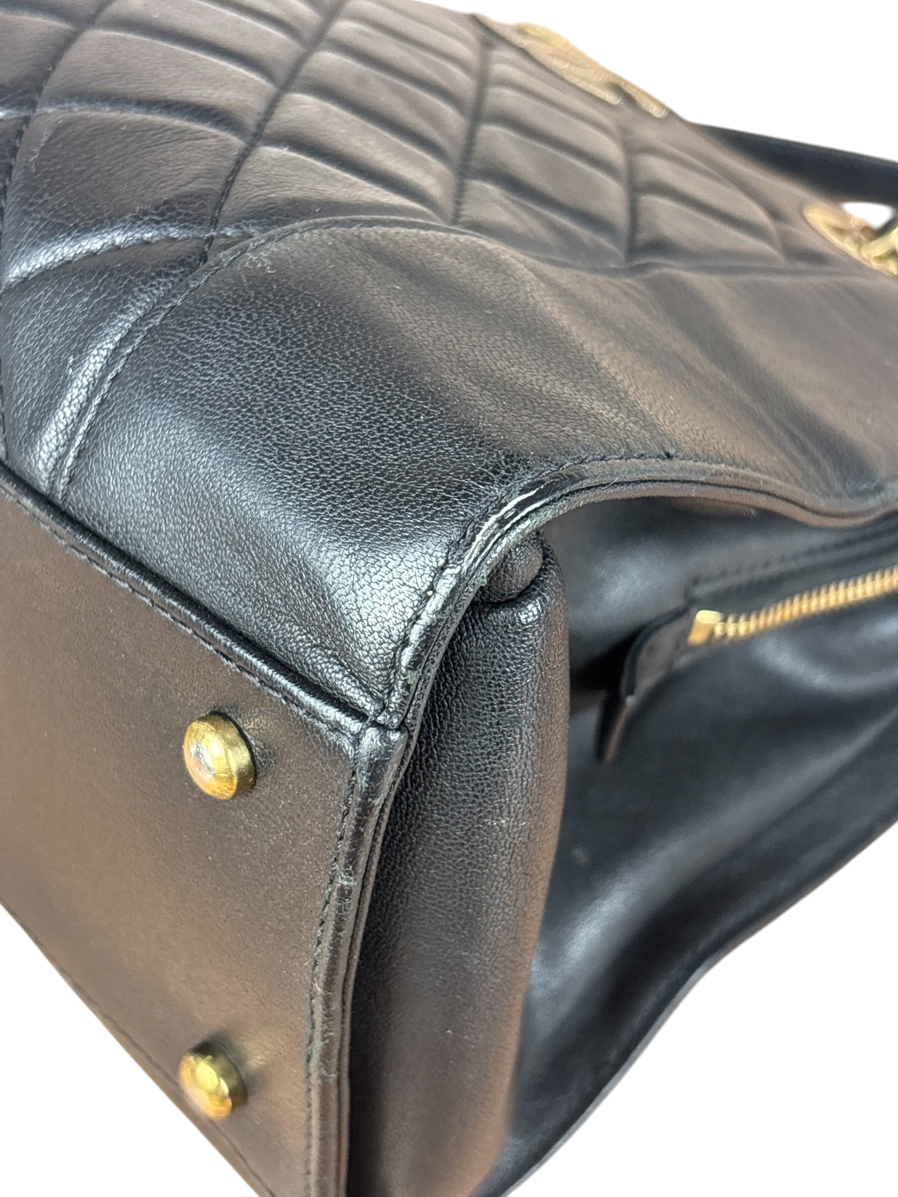 Chanel Vintage Black Quilted Mademoiselle Leather Shoulder Bag