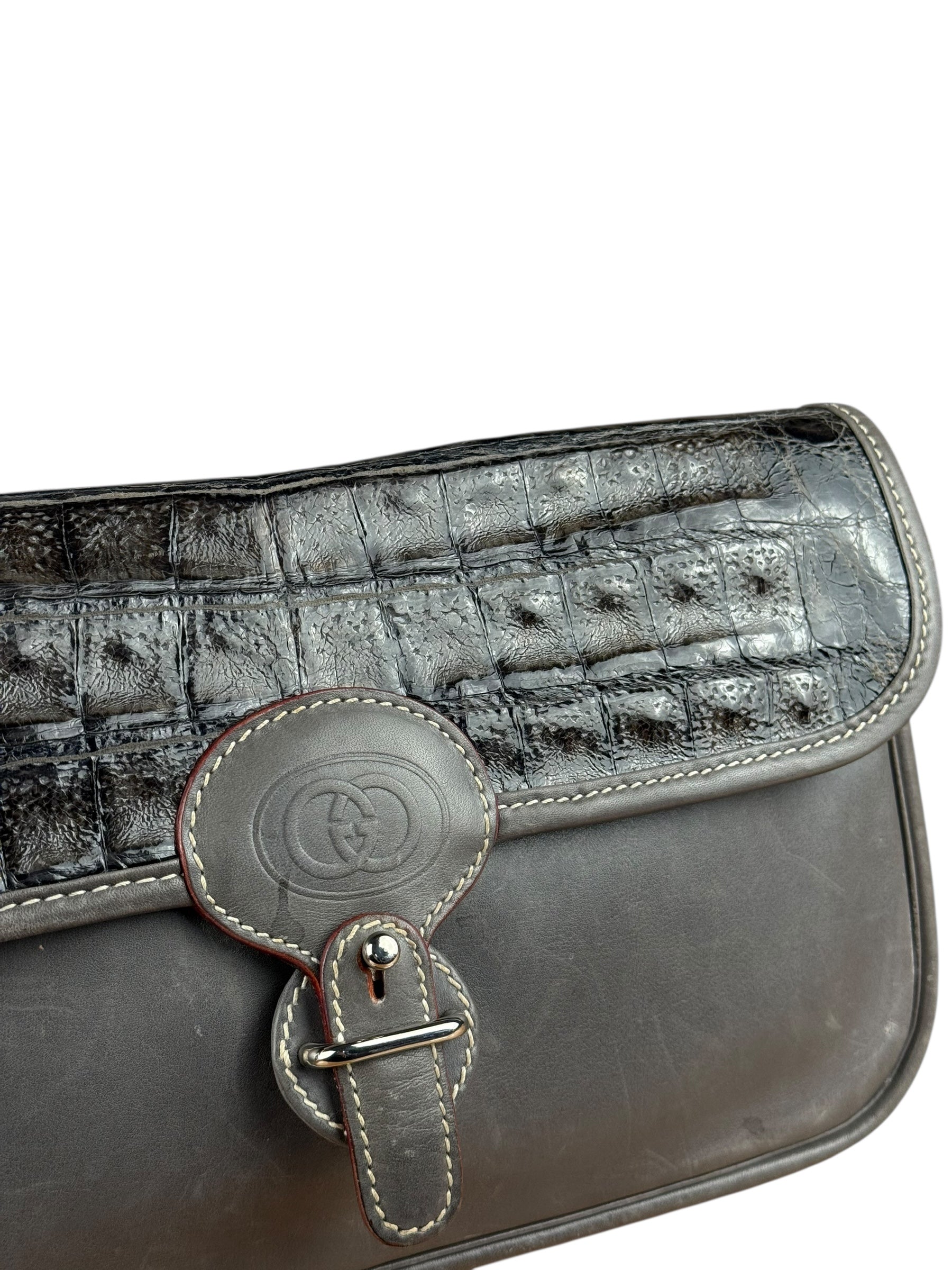 Gucci Vintage Grey Leather Flap Clutch