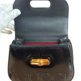 Gucci Bamboo Mini Top Handle Patent Leather Black