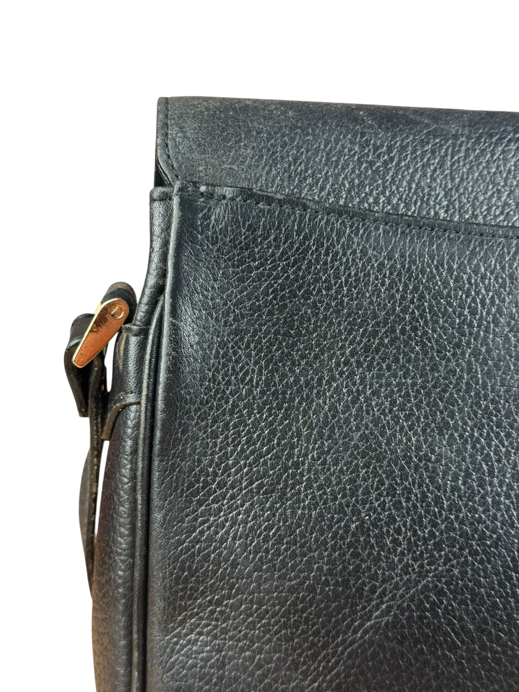 Burberry Vintage Black Pebbled Leather Crossbody Flap Bag