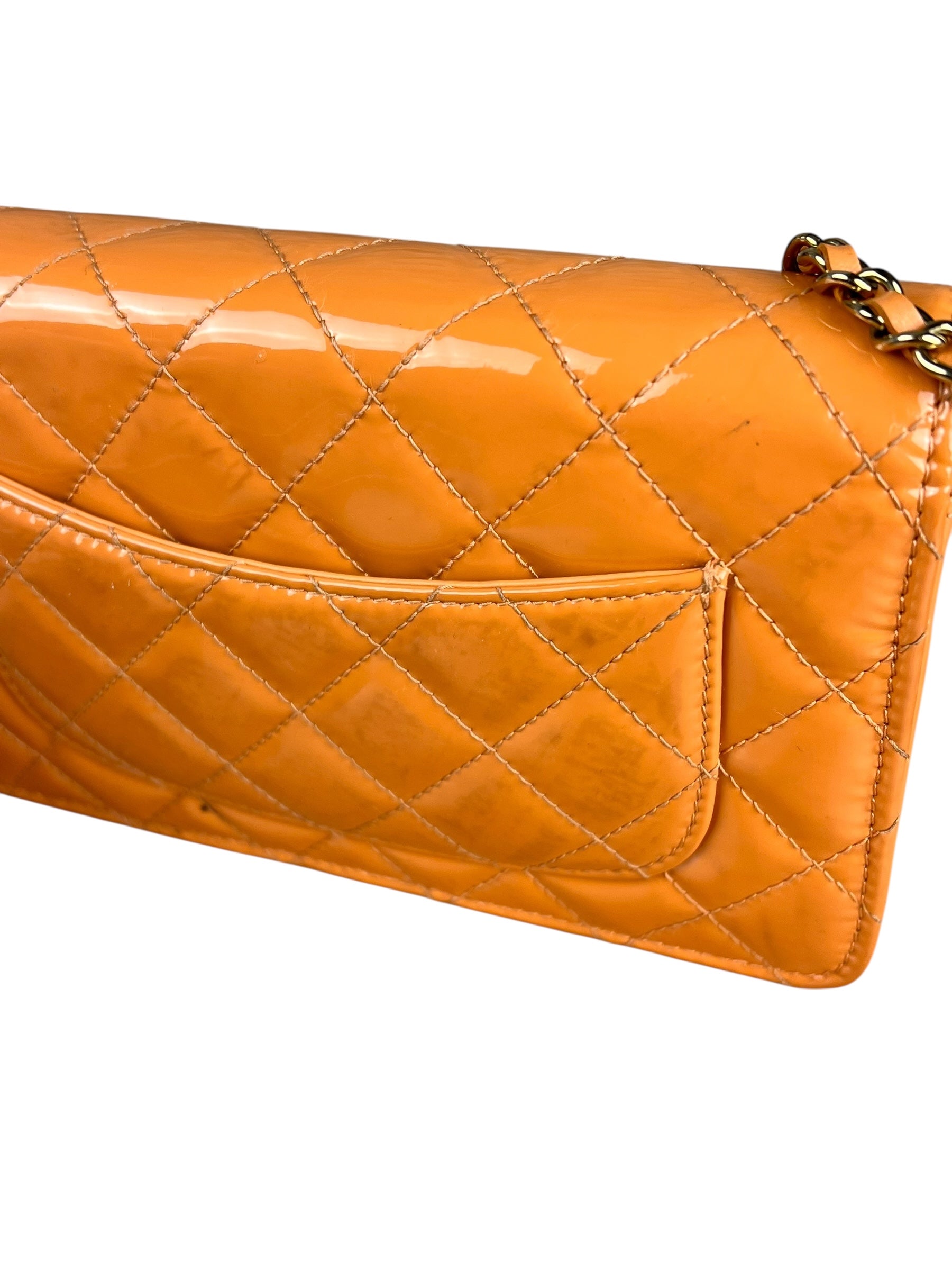 Chanel Orange Patent Leather Flap Wallet on Chain Bag