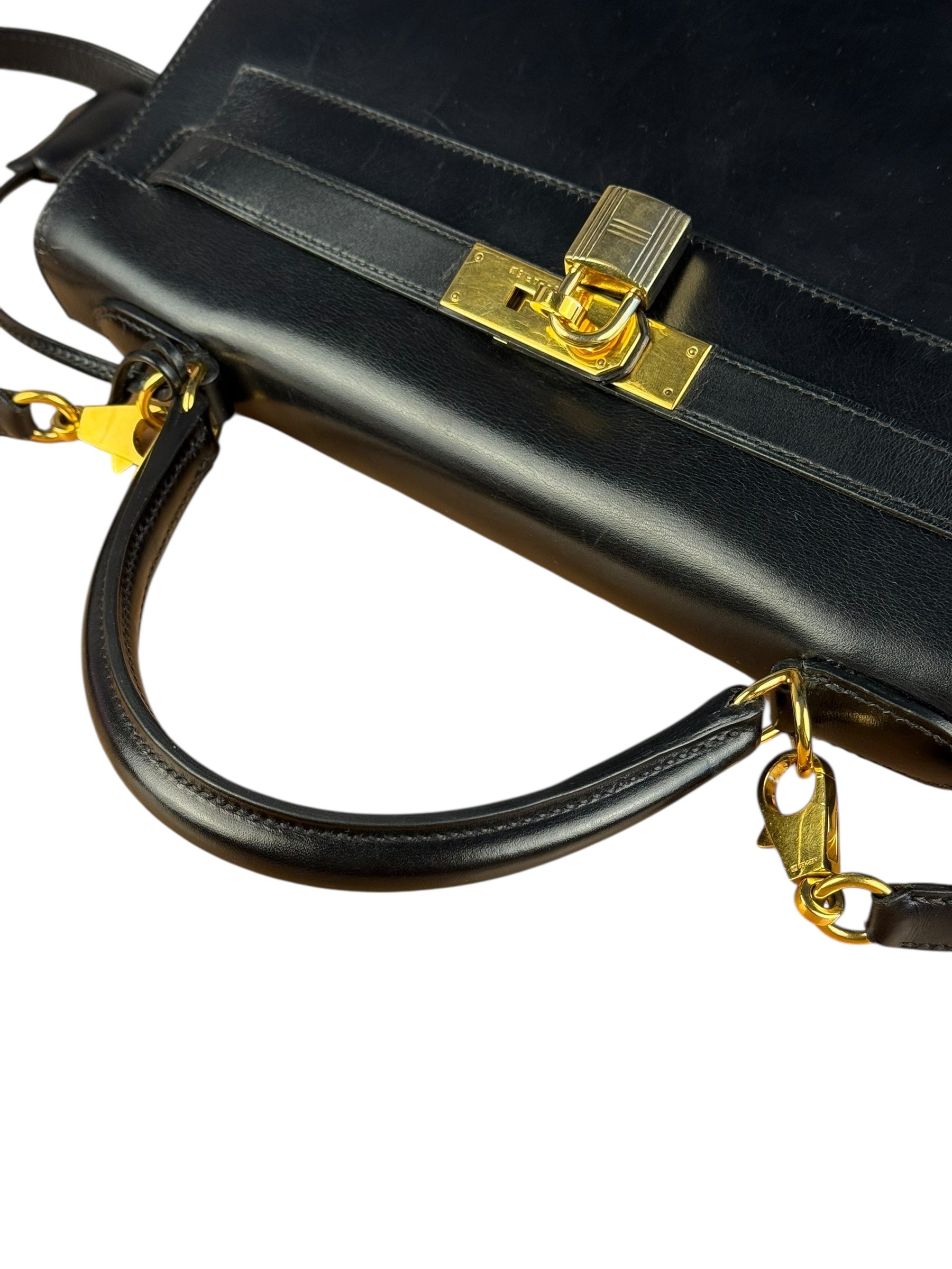Hermes Kelly 32 Black Box Leather 1991