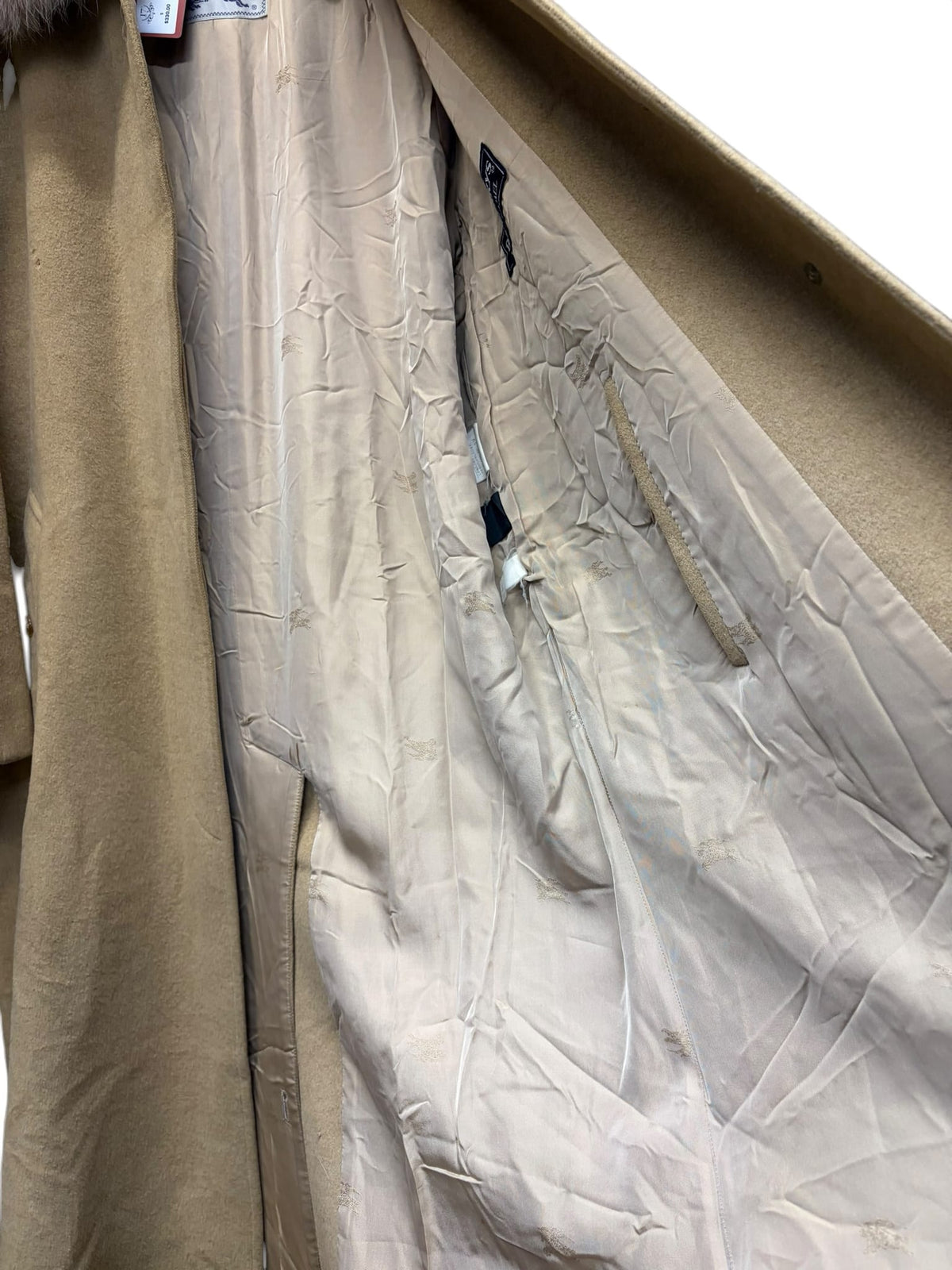 Vintage Burberry's Blue Fox Collar Wool/Camel Hair Trench Coat