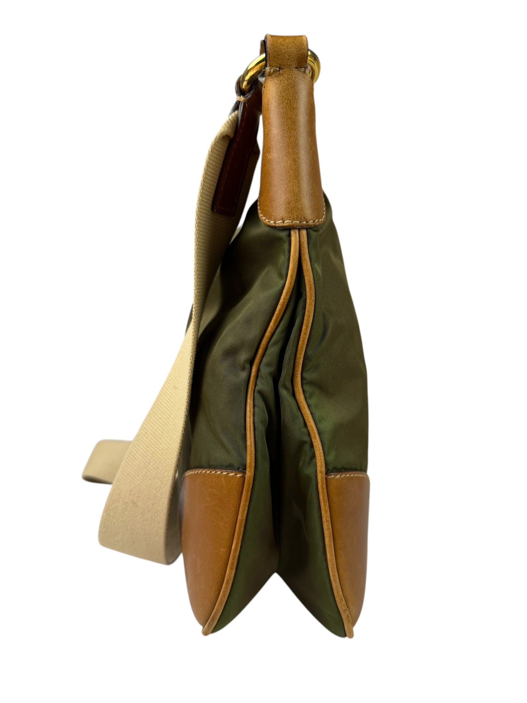 Prada Green/Brown Nylon/Leather Trim Crossbody Bag