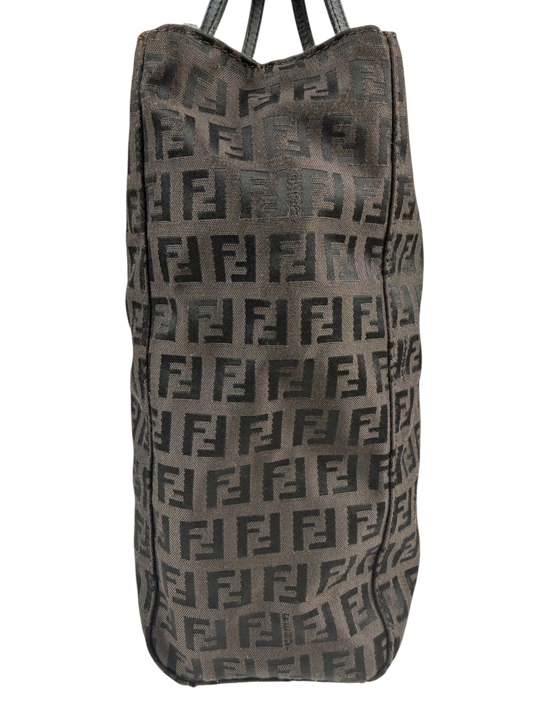 Fendi Brown Leather Trim FF Zucca Tote Bag