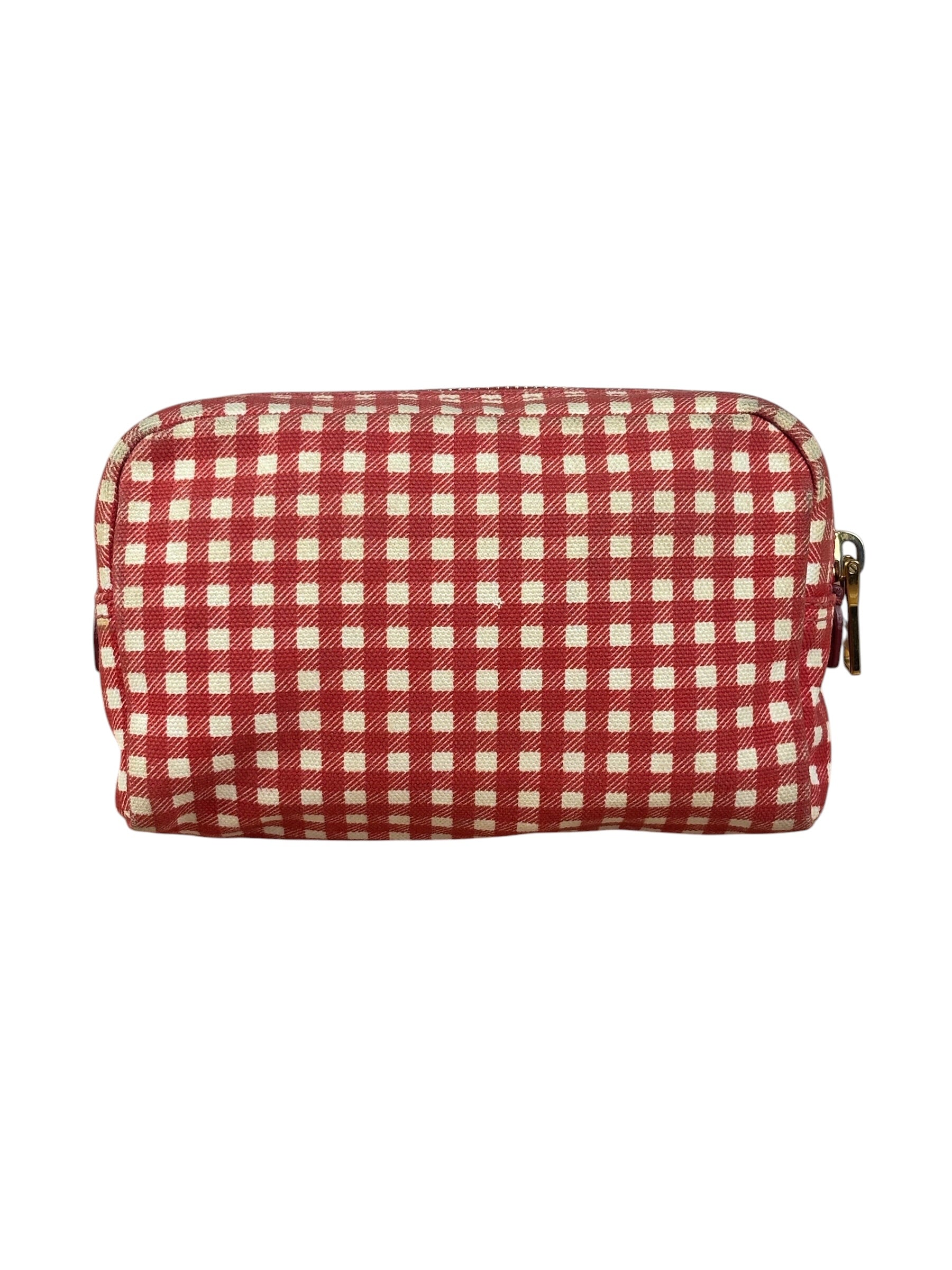 Prada Red Gingham Check Canvas Makeup Bag