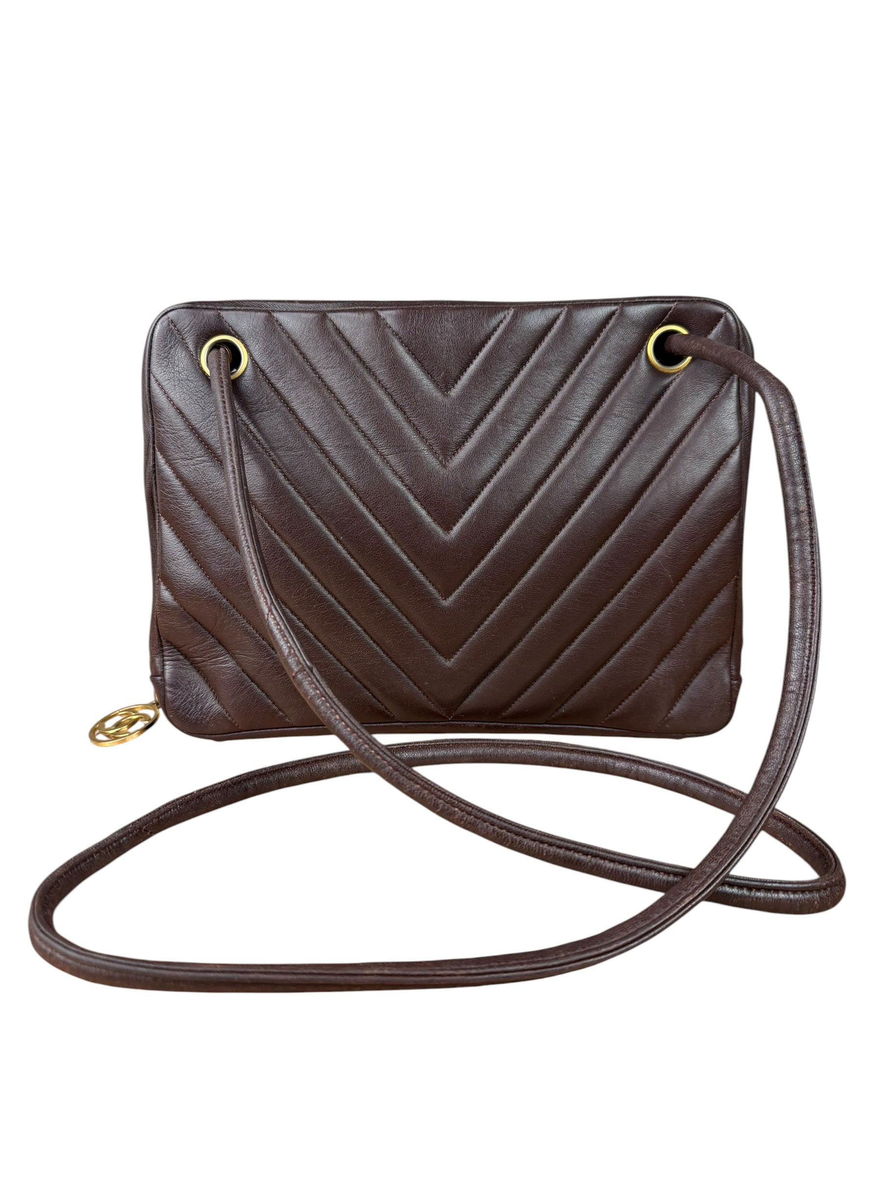 Chanel Burgundy Leather V Stitch Shoulder Bag 1990's