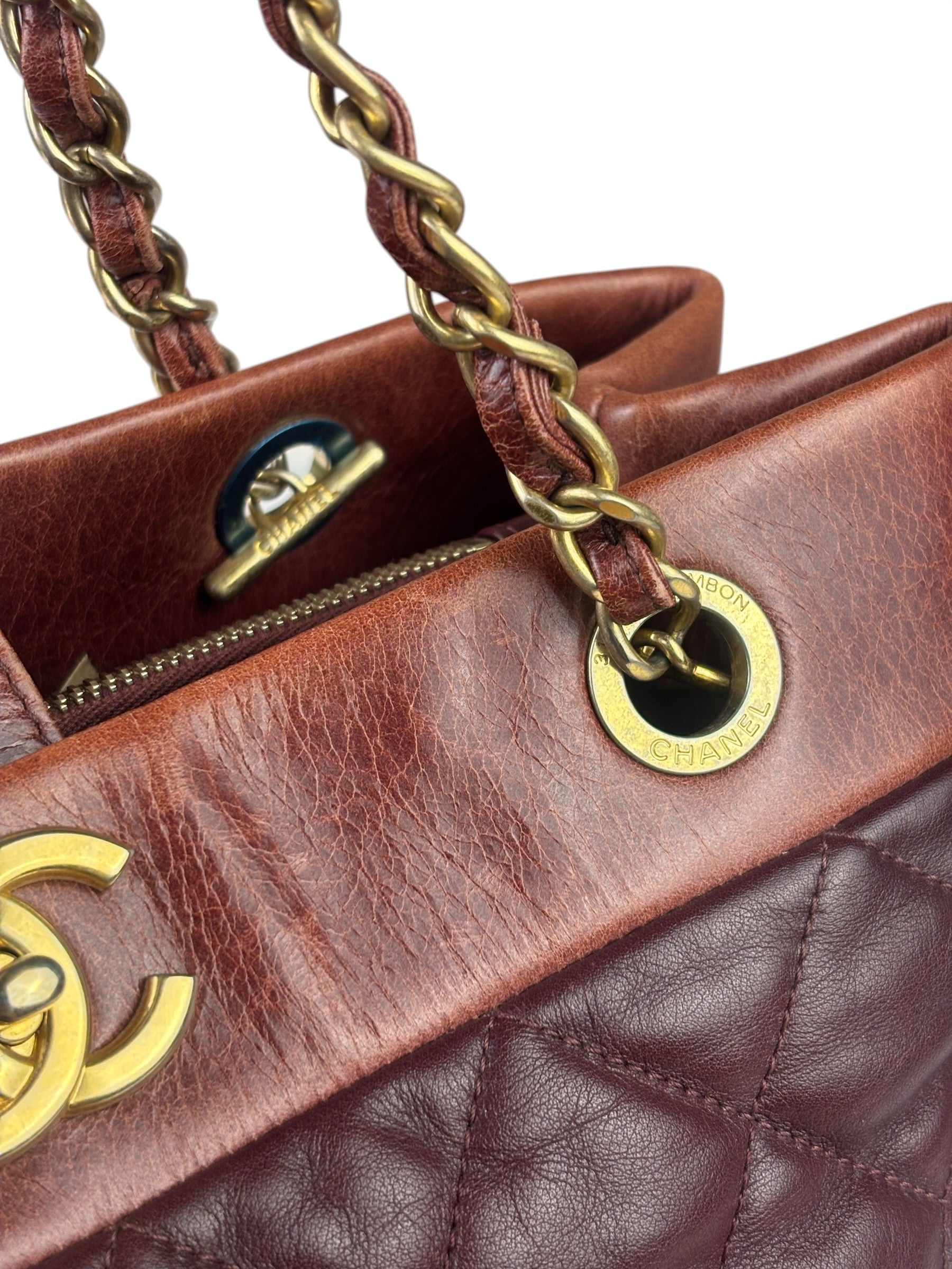 Chanel Bi-Color Burgundy Quilted Soft Elegance Tote 2014