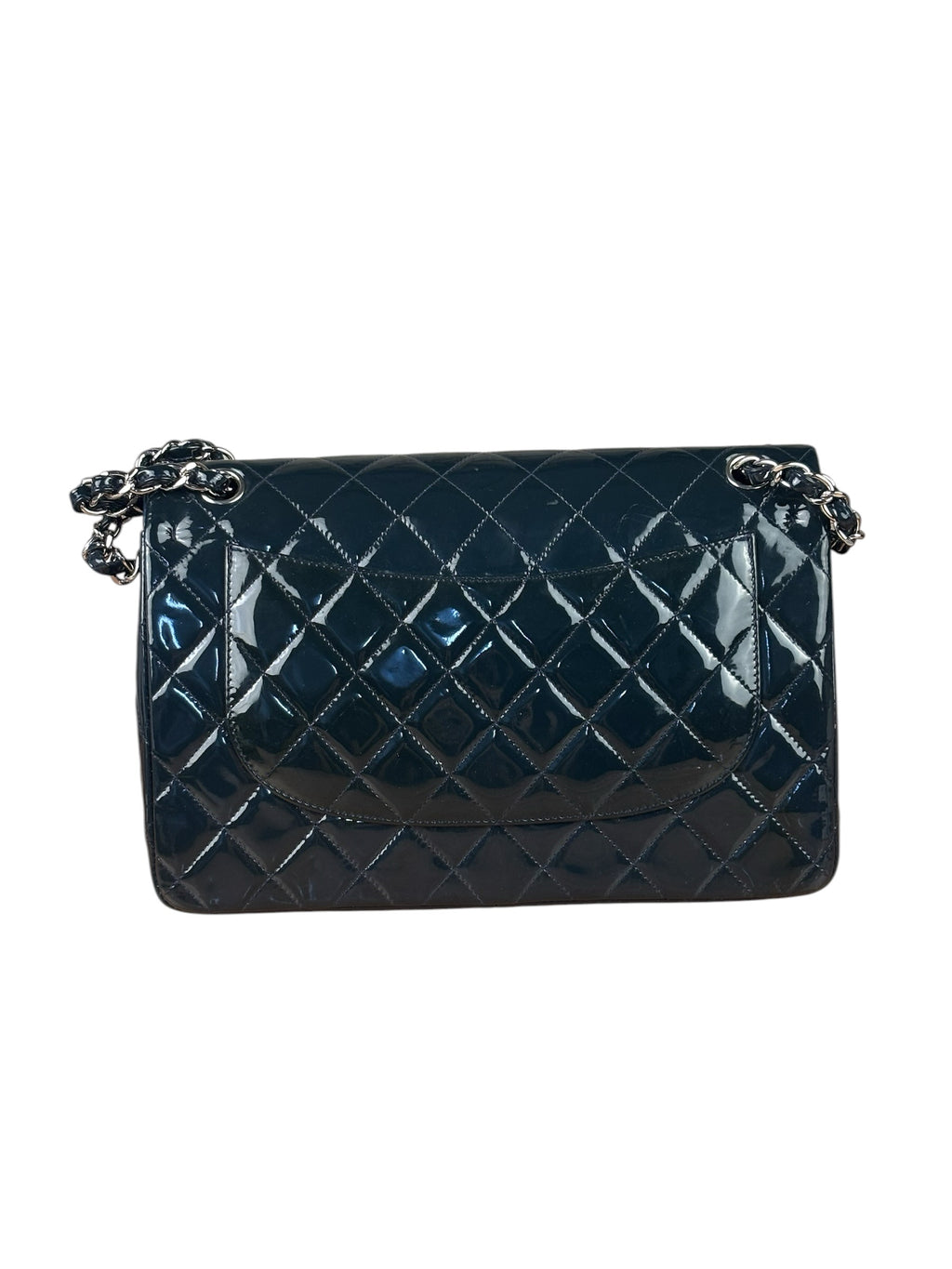 Chanel Dark Teal Quilted Patent M Double Flap 2013