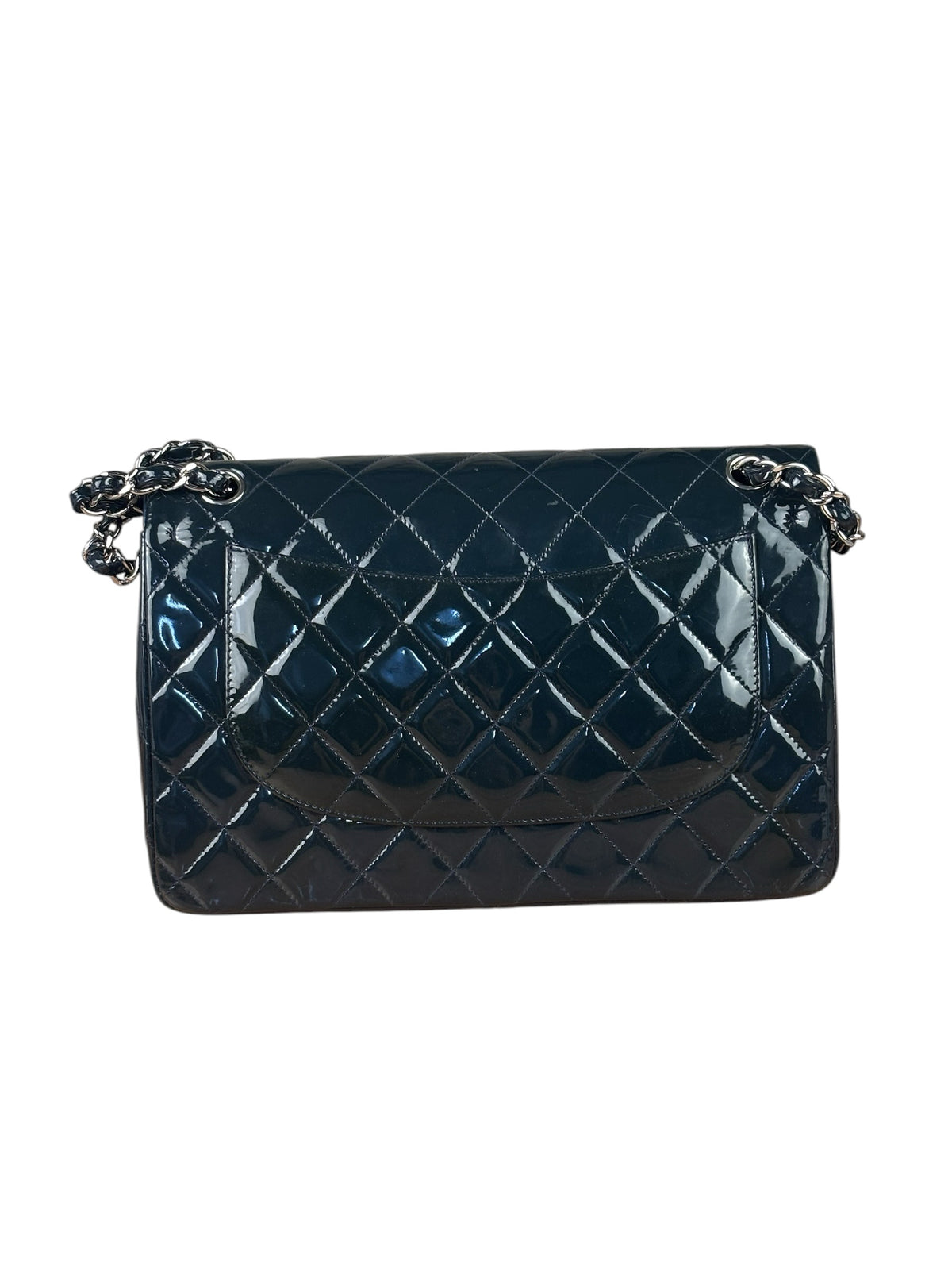Chanel Dark Teal Quilted Patent M Double Flap 2013