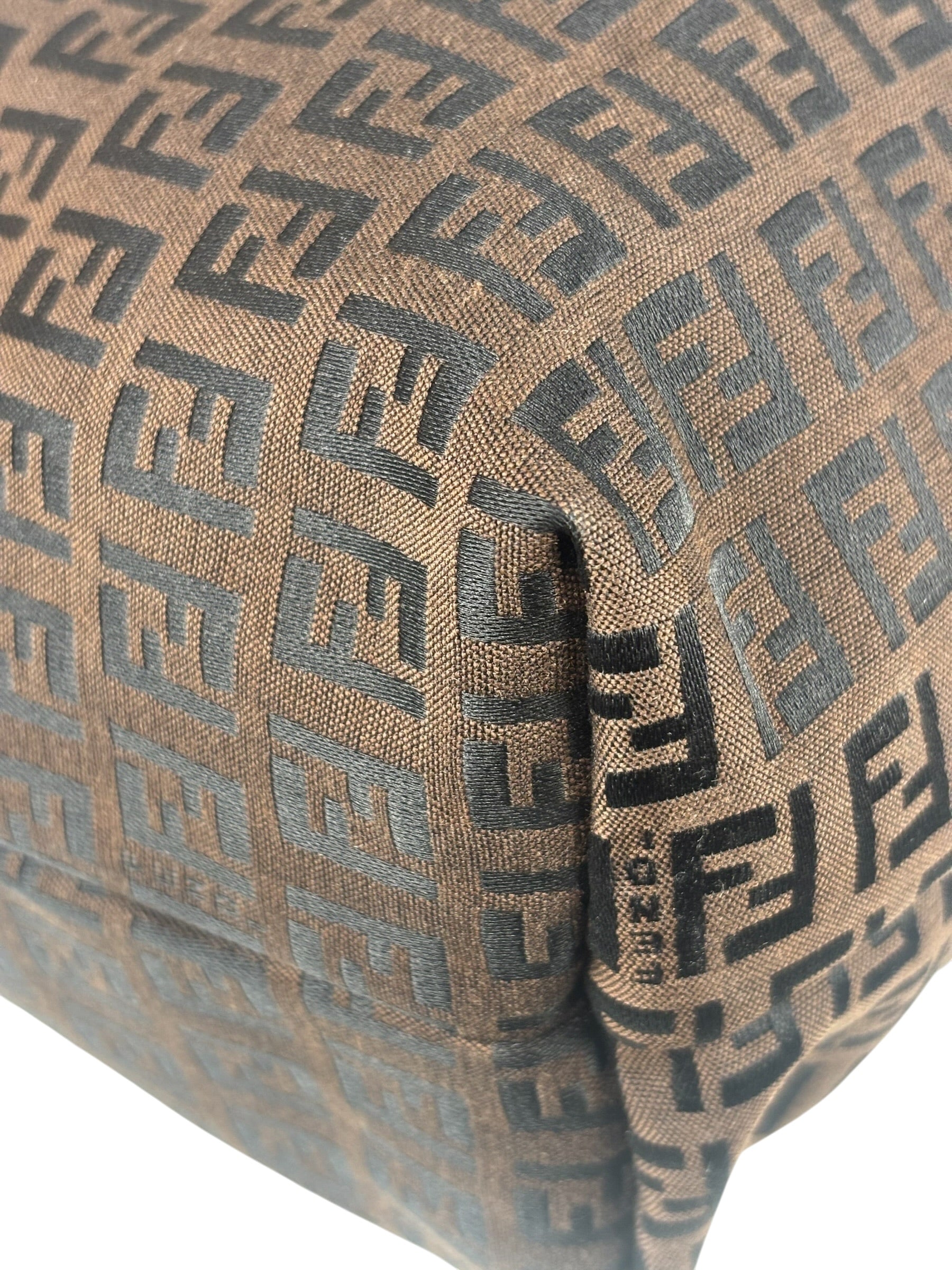 Fendi FF Vintage Brown Zucca Print Zip Shoulder Tote