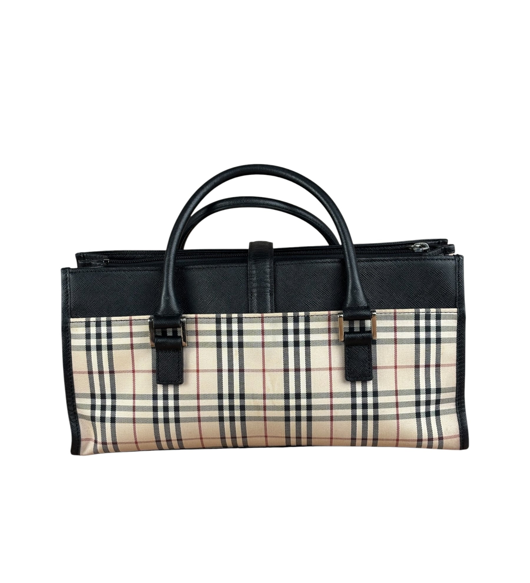 Burberry Vintage Leather Trim House Check Top Handle Bag